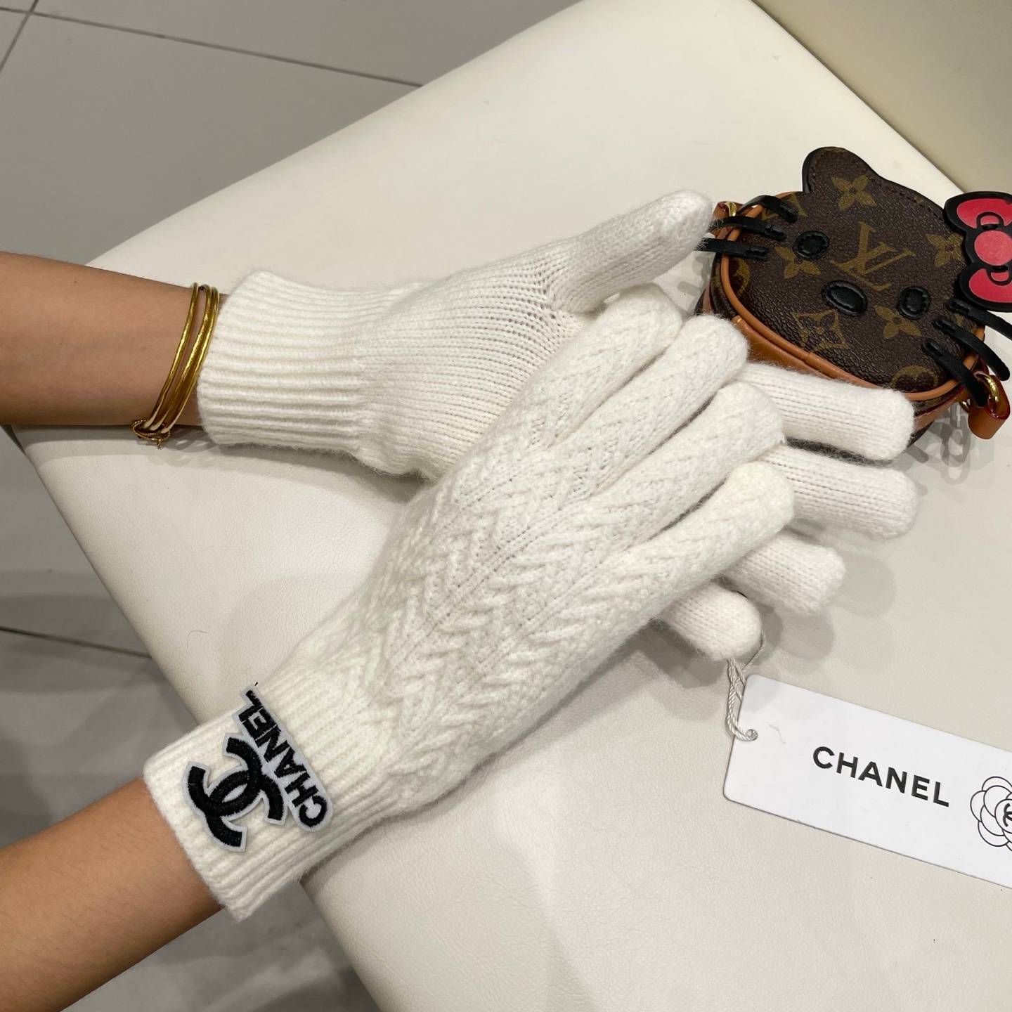 CHANEL シャネル ニット手袋 レディース 高級 防寒 おしゃれ レッド - 画像 6