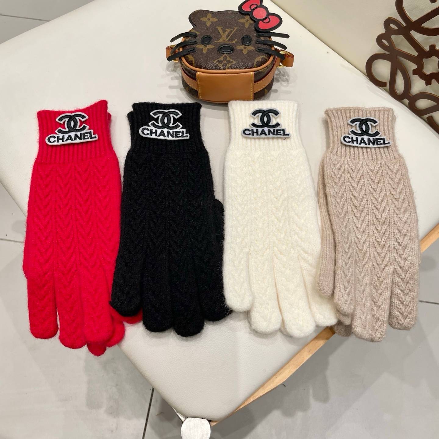 CHANEL シャネル ニット手袋 レディース 高級 防寒 おしゃれ レッド - 画像 7