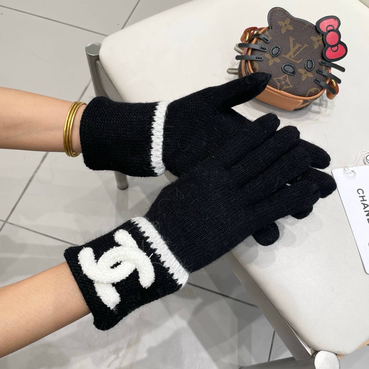 CHANEL シャネル ニット手袋 レディース 高級 防寒 おしゃれ レッド - 画像 13