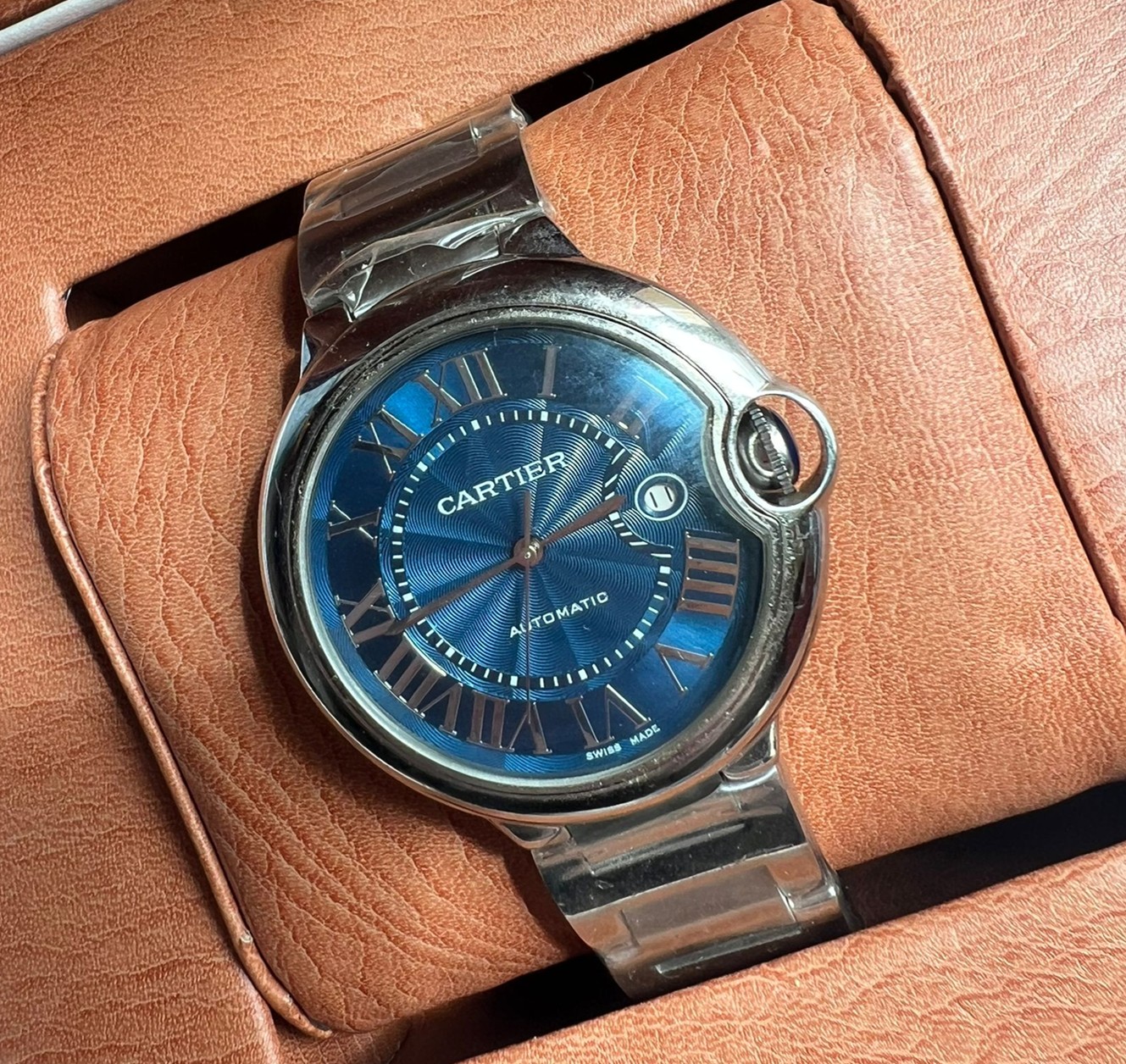 「セール」カルティエ　Cartier　腕時計　バロン　ブルー ドゥ　 サンレイ ブルー文字盤　自動巻き