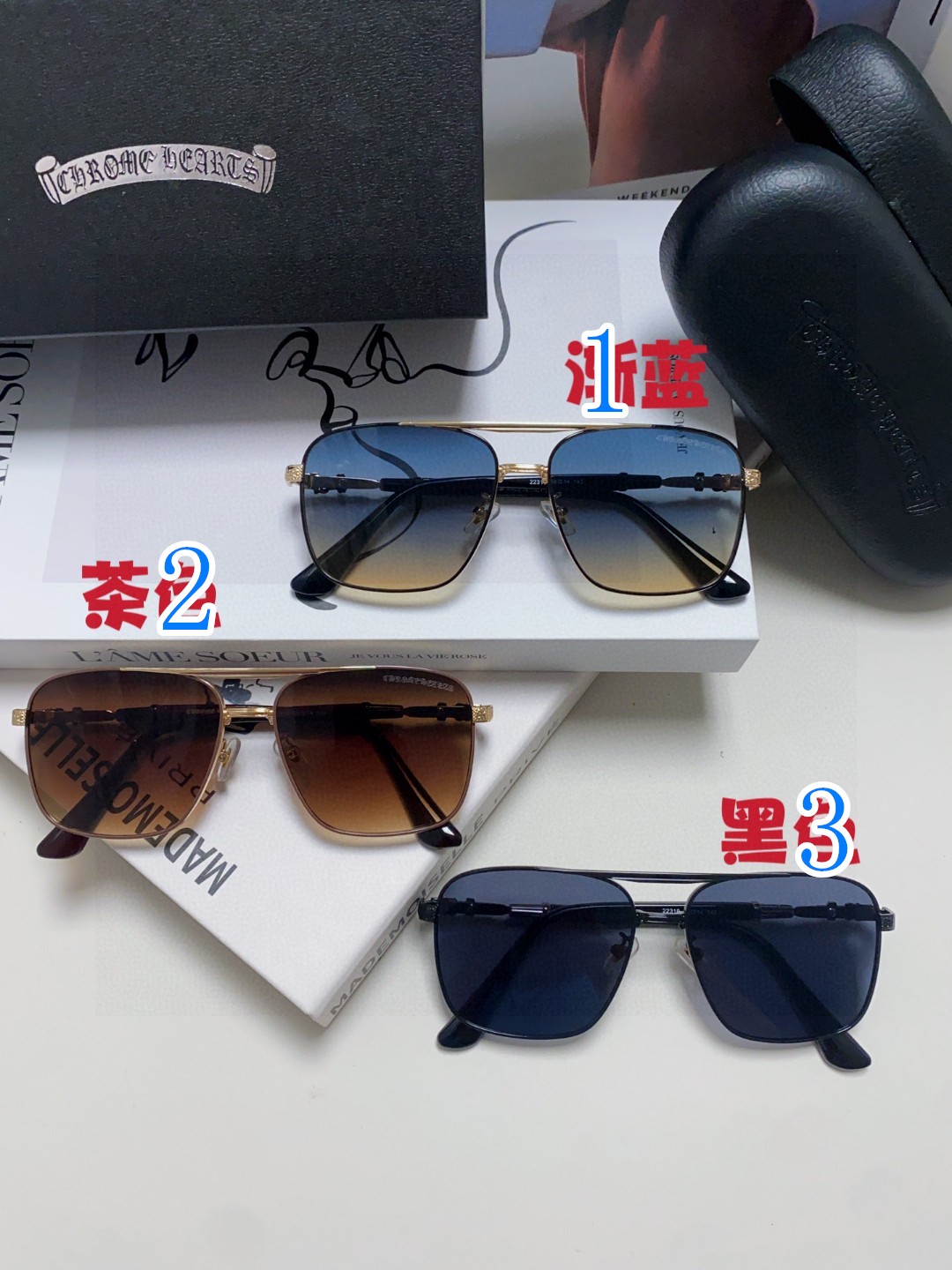 CHROME HEARTS クロムハーツ メンズサングラス ダブルブリッジ フェイズアングル 2024新作 ブラック ブラウン ブルー 3色展開
