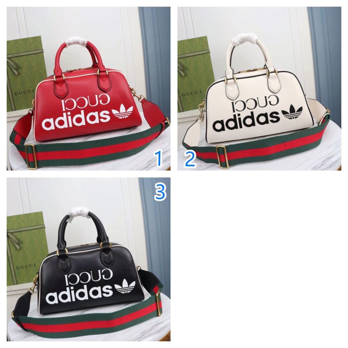 グッチ×アディダス　GUCCI×ADIDAS　ダッフルバッグ　ミニ　ハンドバッグ　ショルダーバッグ　レザー　4色