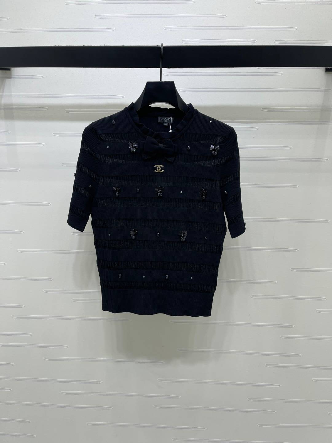 CHANEL シャネル ニットジャケット 半袖 ロング丈 ブラック - 画像 1