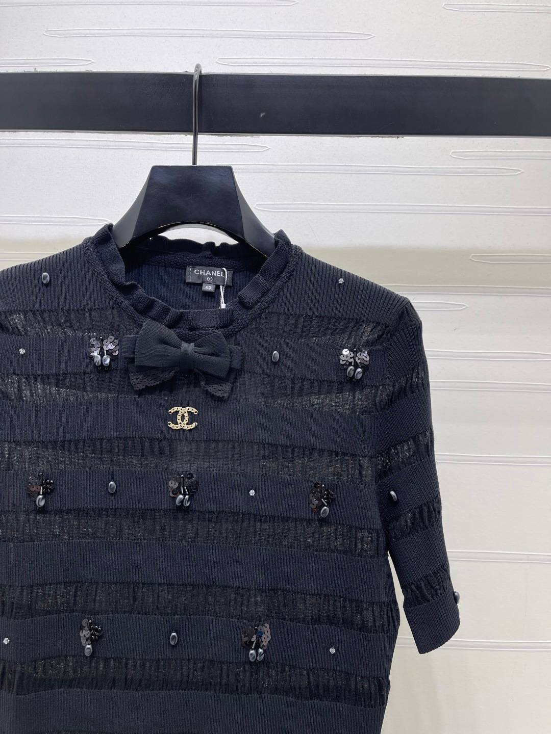 CHANEL シャネル ニットジャケット 半袖 ロング丈 ブラック - 画像 2