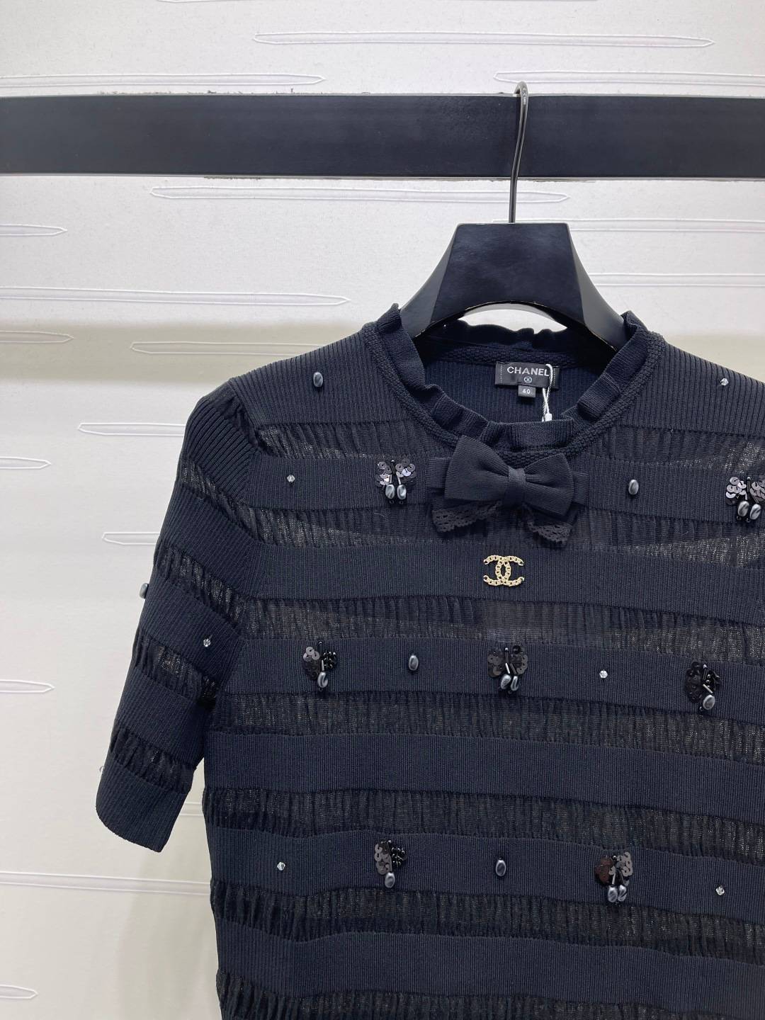 CHANEL シャネル ニットジャケット 半袖 ロング丈 ブラック - 画像 3