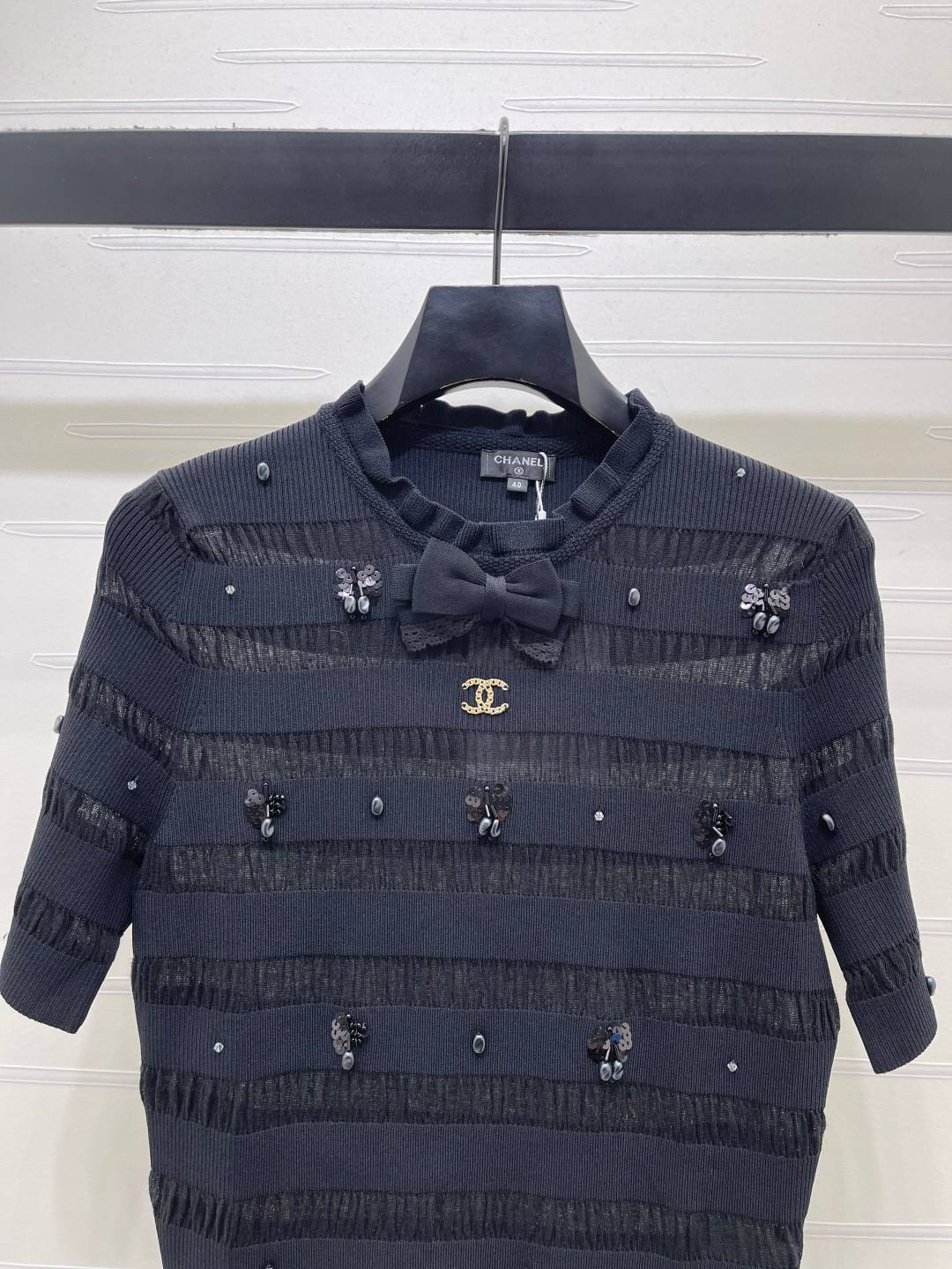CHANEL シャネル ニットジャケット 半袖 ロング丈 ブラック - 画像 4