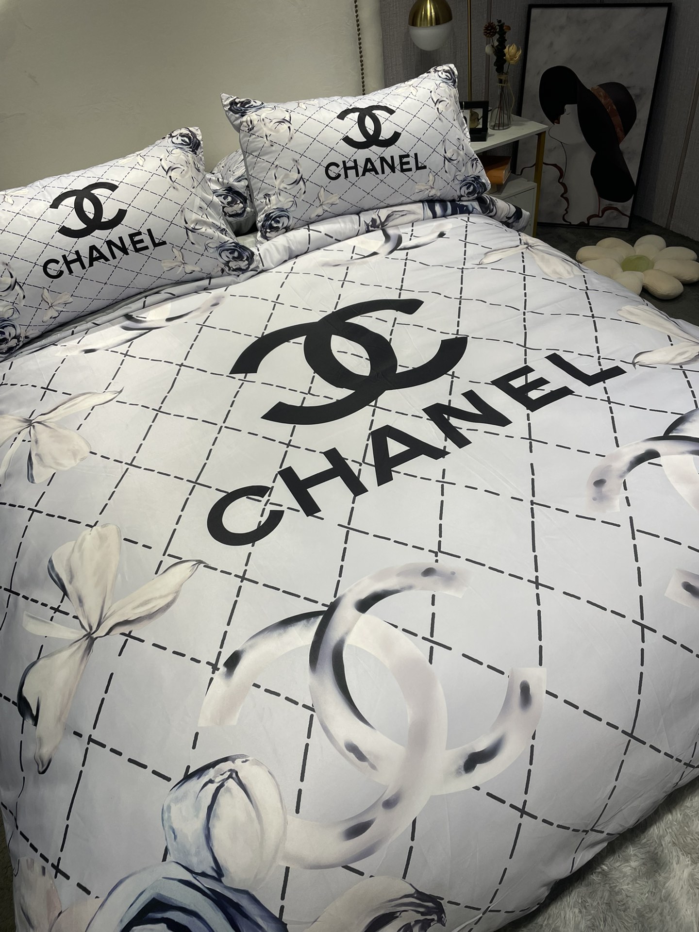 シャネル　掛け布団カバーセット　CHANEL布団カバー4点セット　妙趣の絵柄寝具ベッド用品夏3色　心地よい - 画像 2
