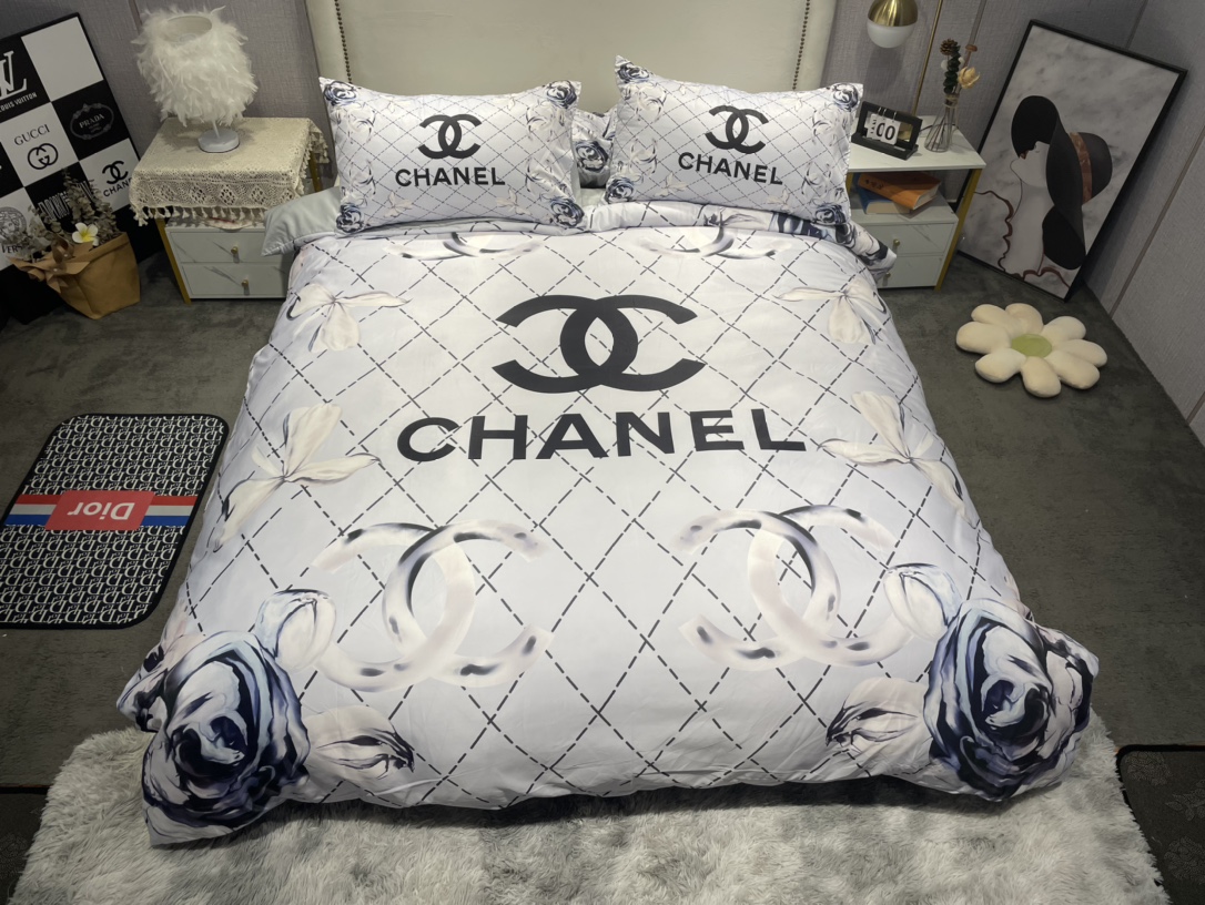 シャネル　掛け布団カバーセット　CHANEL布団カバー4点セット　妙趣の絵柄寝具ベッド用品夏3色　心地よい