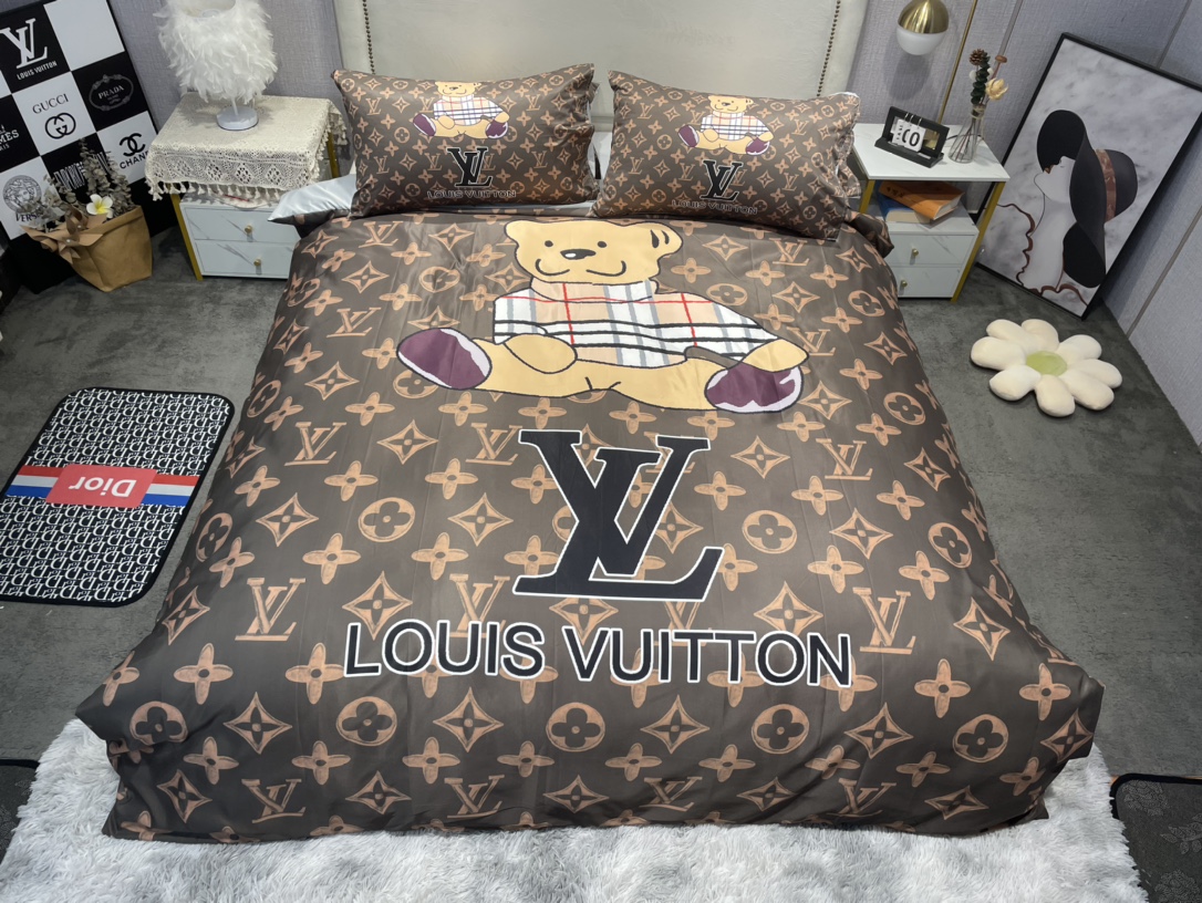 ルイヴィトン　掛け布団カバーセット　LOUIS VUITTON布団カバー4点セット　妙趣の絵柄寝具ベッド用品夏3色　心地よい