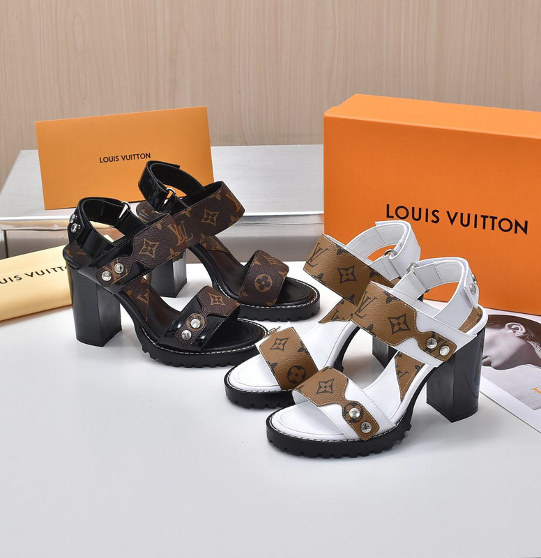 Louis Vuitton　ルイヴィトン　ハイヒール　LVサンダル女性　厚いヒール　モノグラム