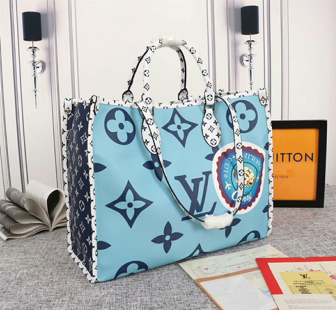 ルイヴィトンバッグ　レディース バッグ　LOUIS VUITTON　限定オンザゴー MM　レザー　トートバッグ　ハンドバッグ　モノグラム