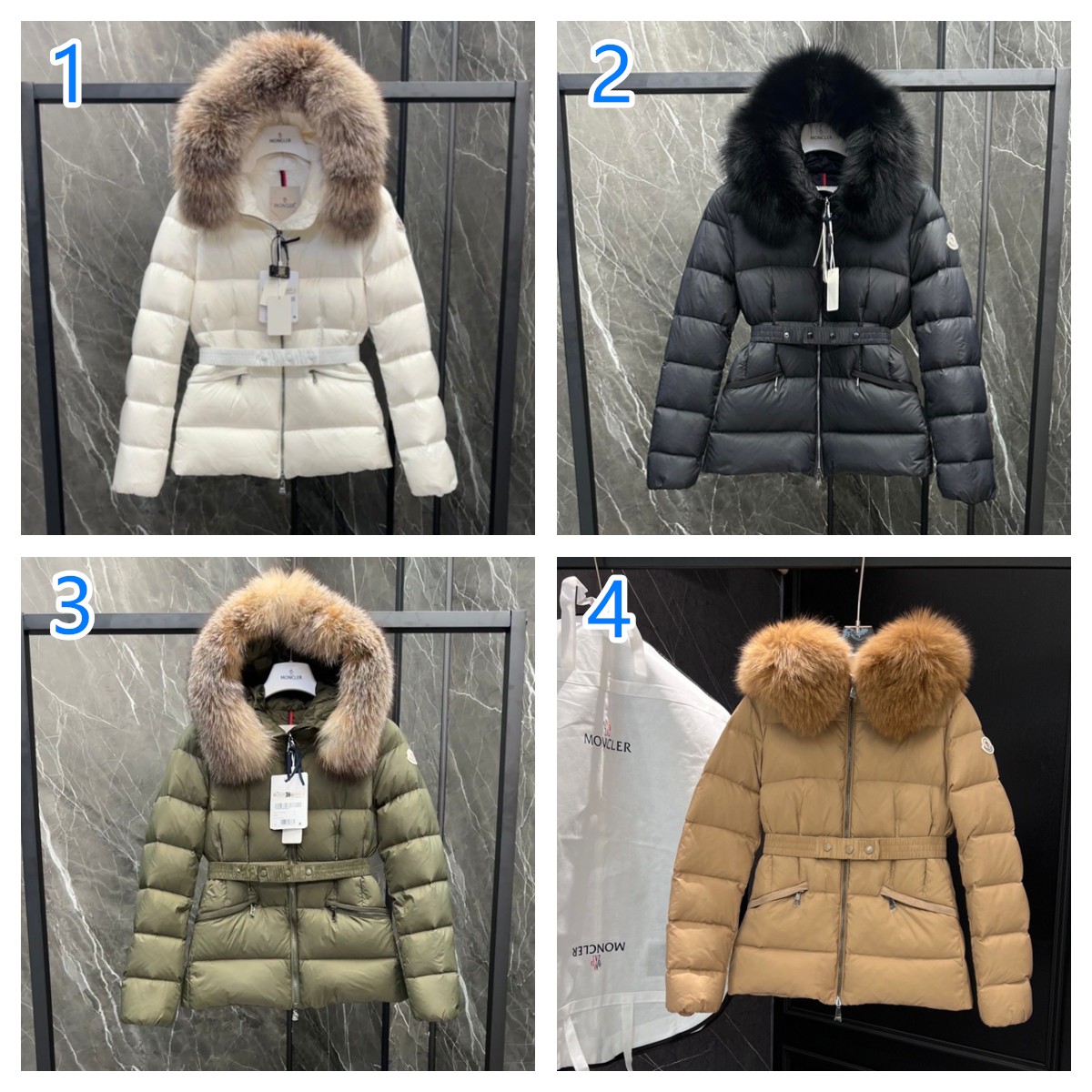 秋冬限定　モンクレール　MONCLER BOED　ダウンジャケット　レディースファー付きコート　ホワイト/ブラック/グリーン/ブラウン　ショットダウンジャケット