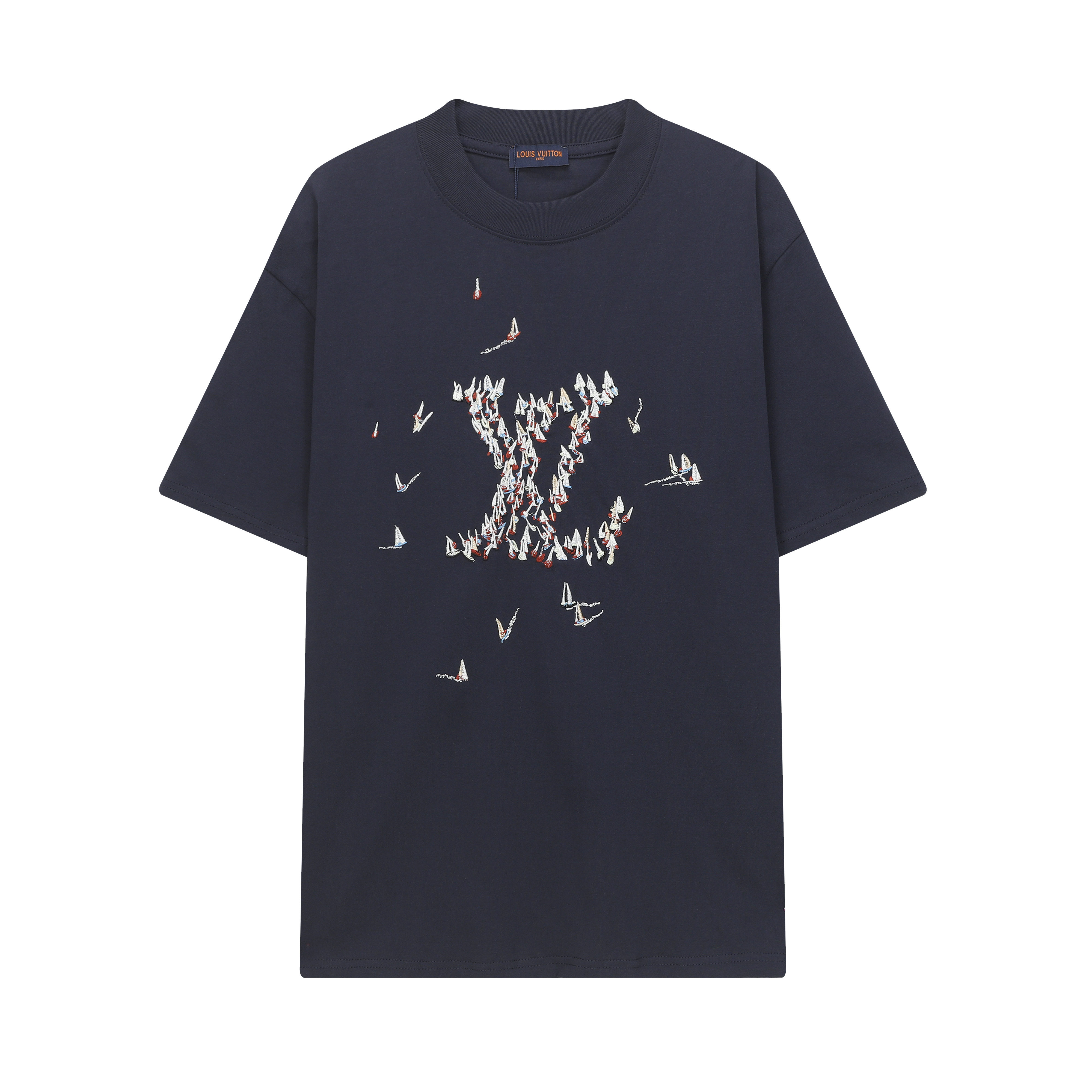 Louis Vuitton　ルイ·ヴィトン　T-Shirt　シャツ　半袖Tシャツ　メンズTシャツ　クルーネック　刺繍　ブラック