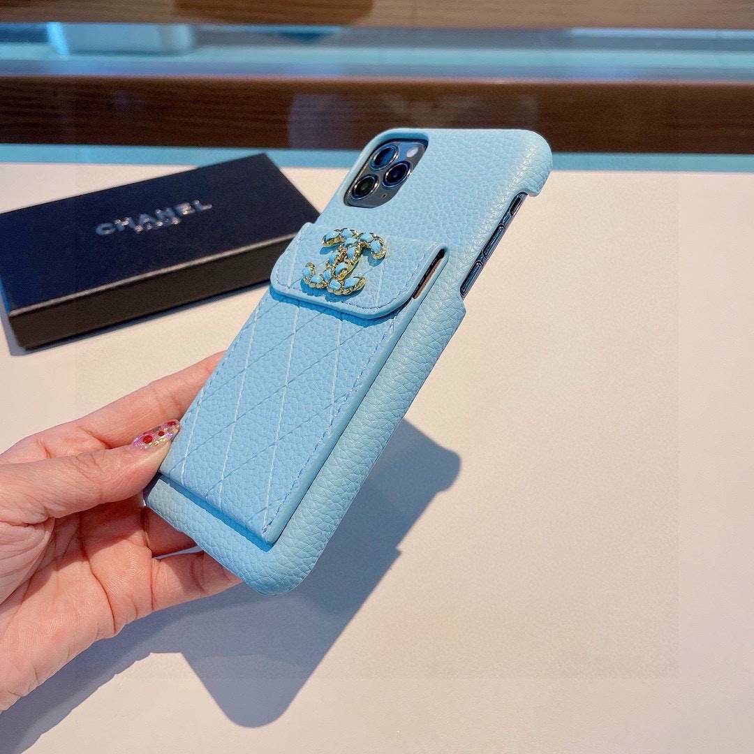CHANEL シャネル カードケース付きスマホケース ココマーク ライトブルー - 画像 3