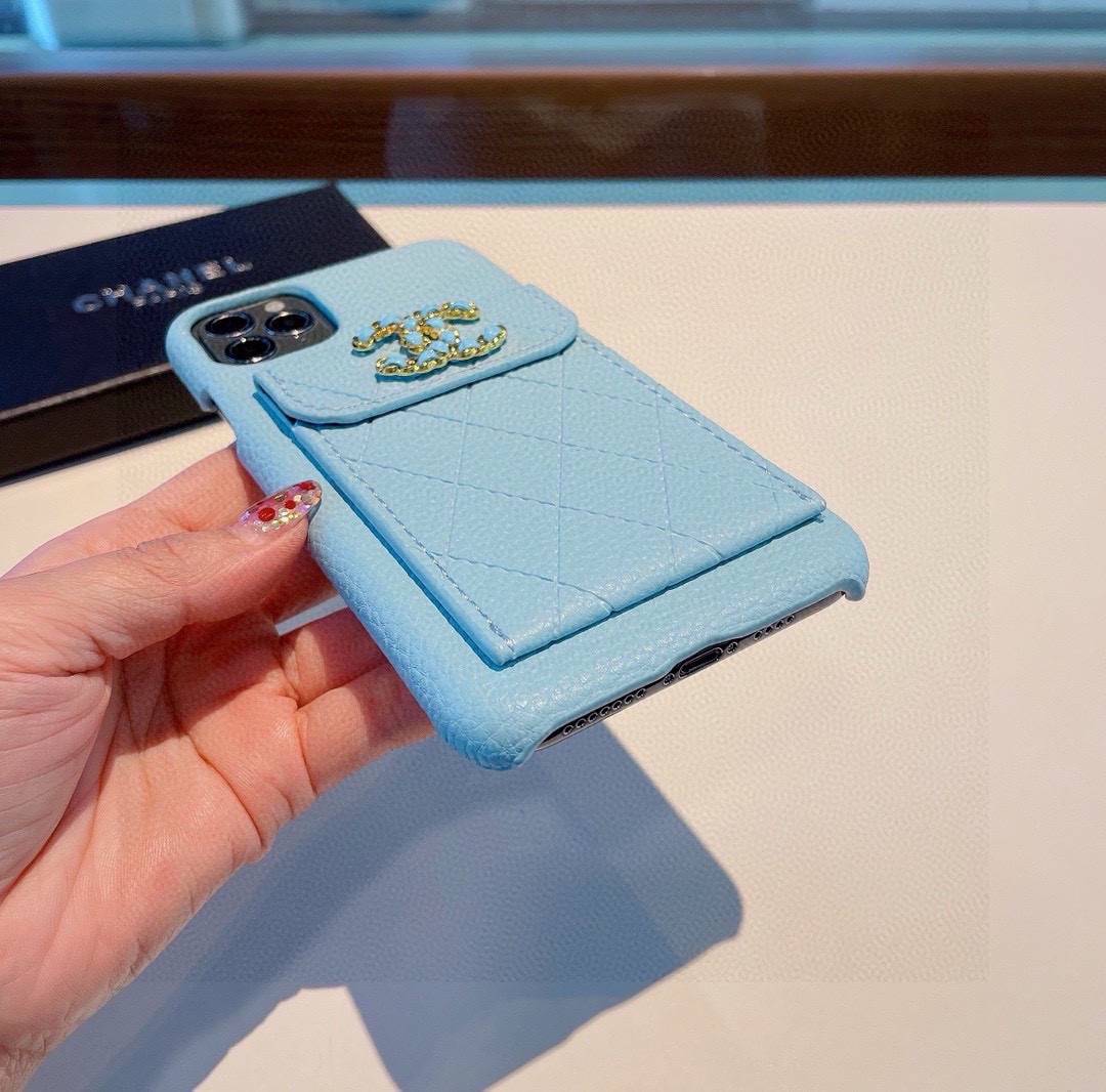 CHANEL シャネル カードケース付きスマホケース ココマーク ライトブルー - 画像 5