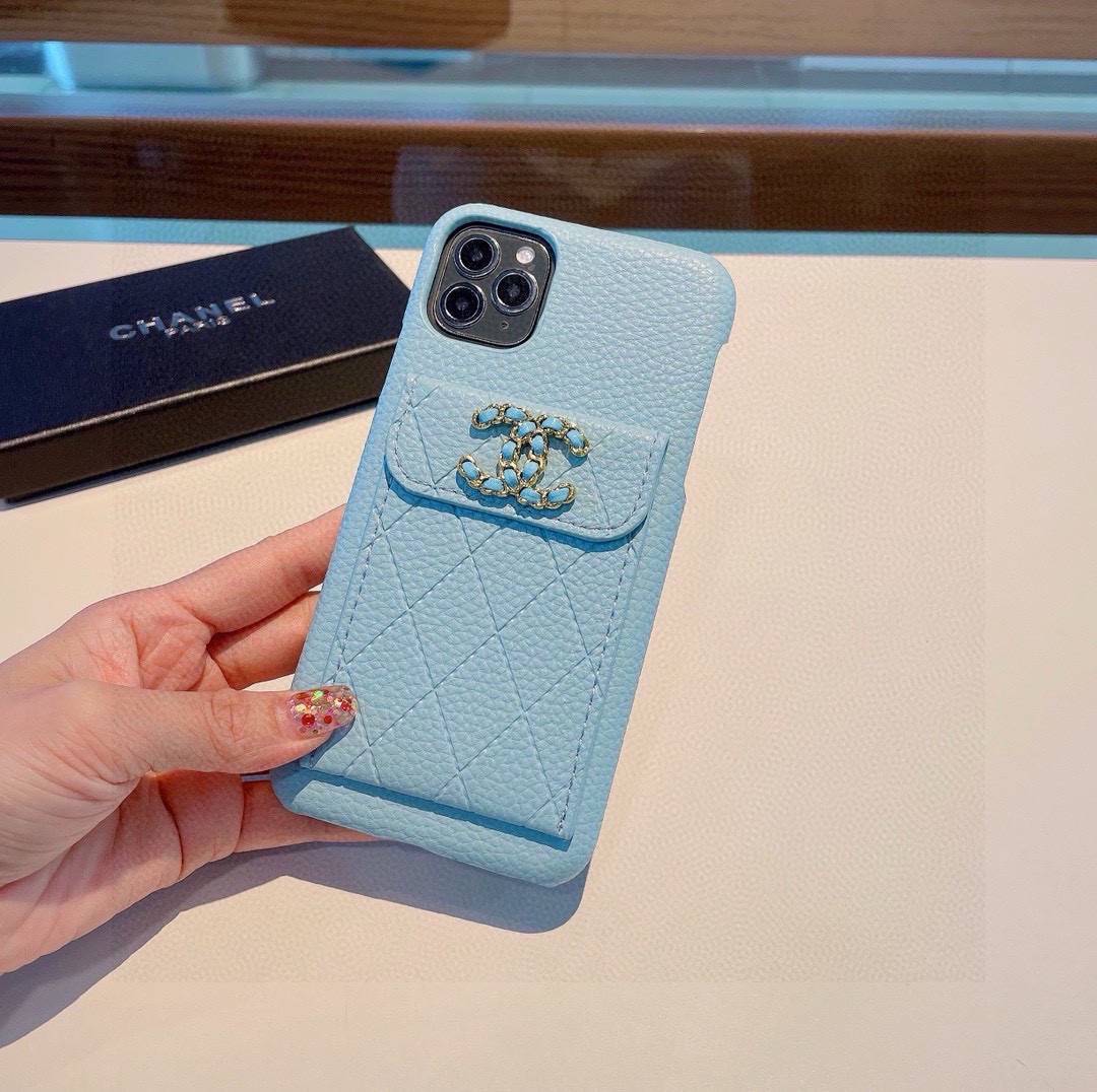 CHANEL シャネル カードケース付きスマホケース ココマーク ライトブルー - 画像 6
