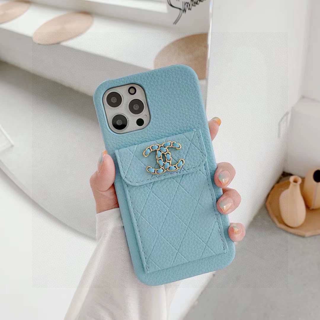 CHANEL シャネル カードケース付きスマホケース ココマーク ライトブルー - 画像 8