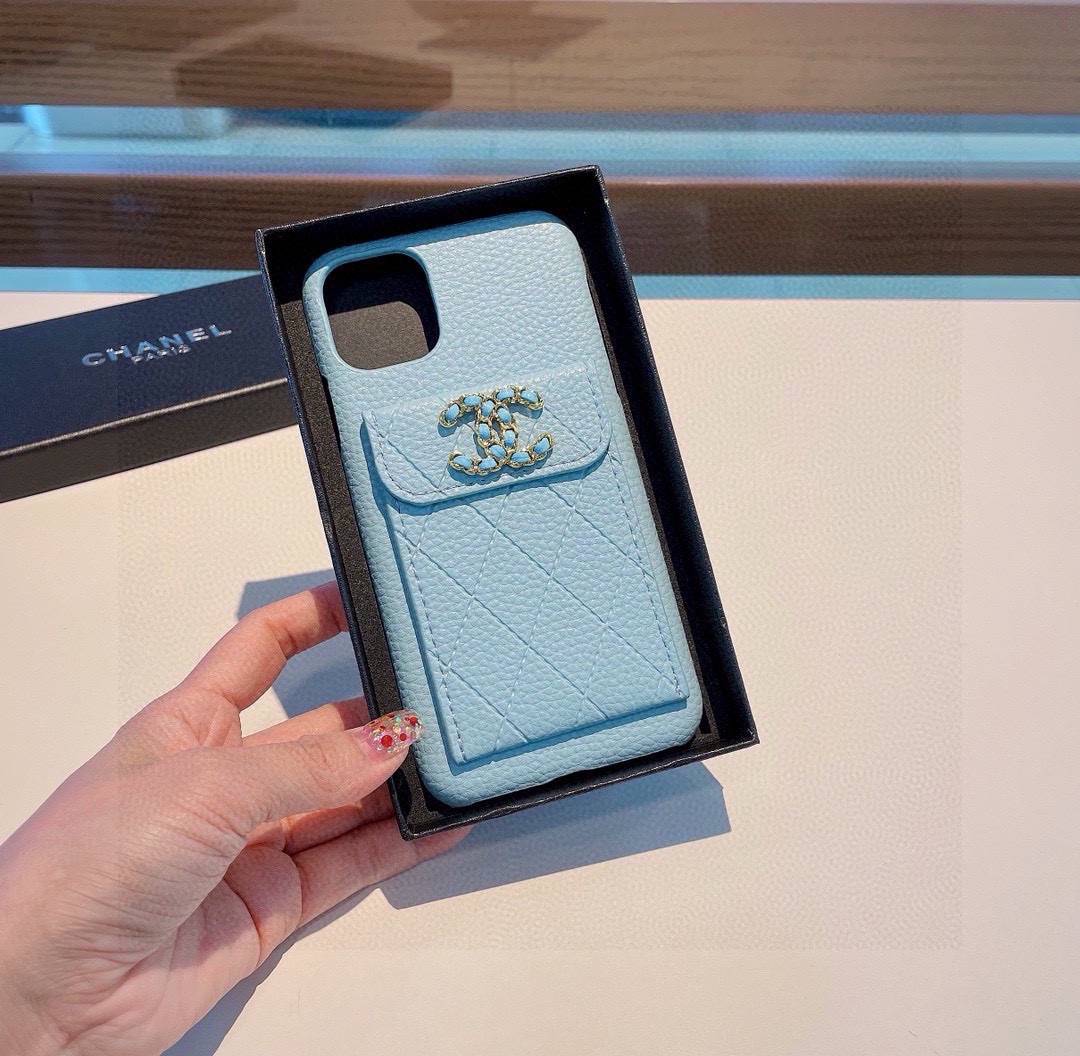 CHANEL シャネル カードケース付きスマホケース ココマーク ライトブルー - 画像 9
