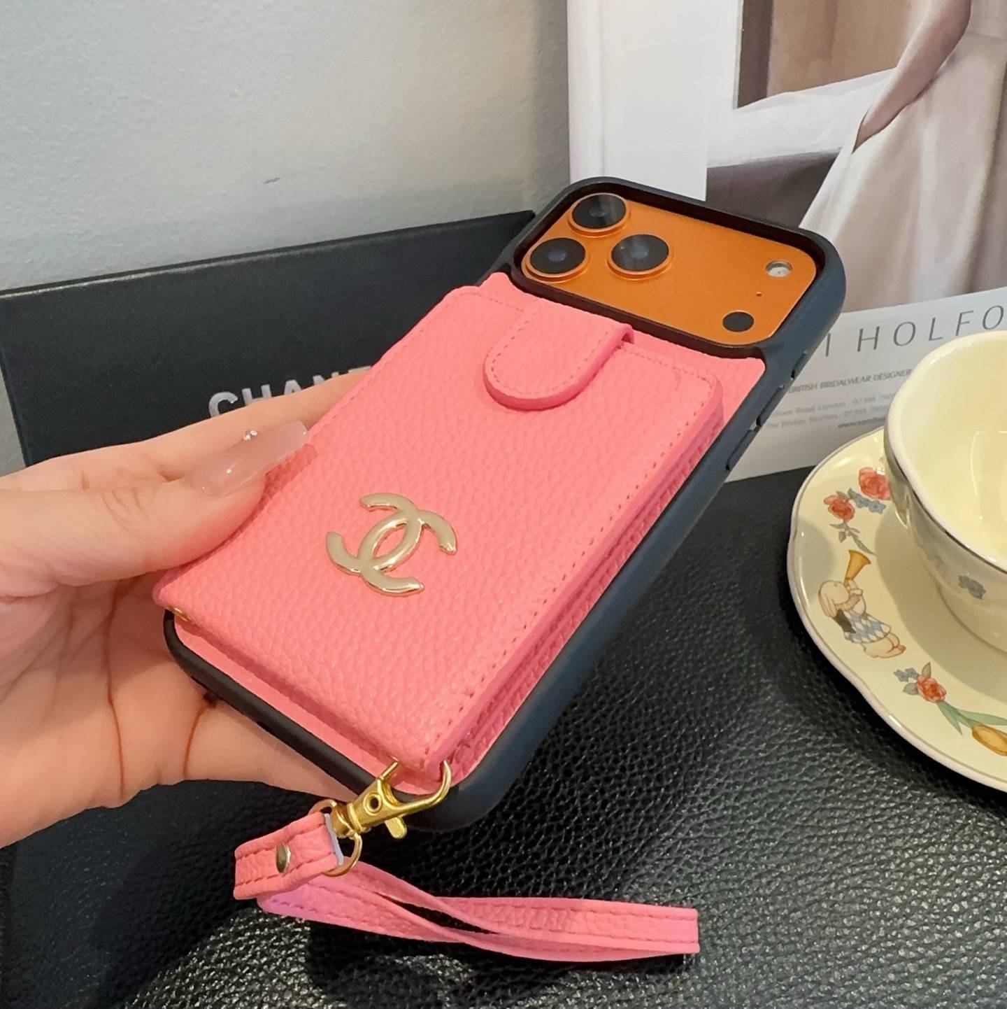 CHANEL シャネル カードケース 手帳型 マグネット 銀ロゴ ピンク ブラック - 画像 6