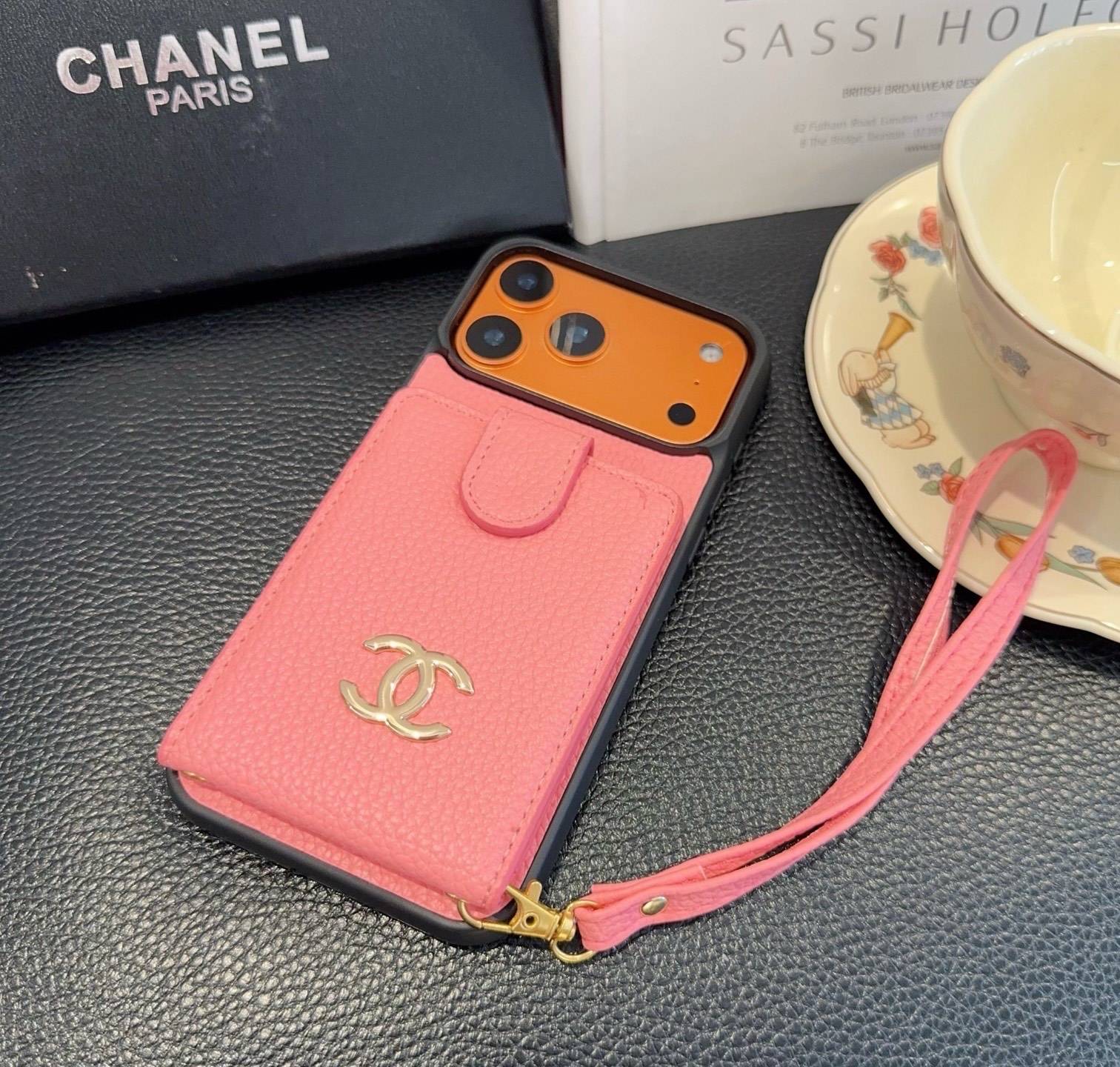 CHANEL シャネル カードケース 手帳型 マグネット 銀ロゴ ピンク ブラック - 画像 8