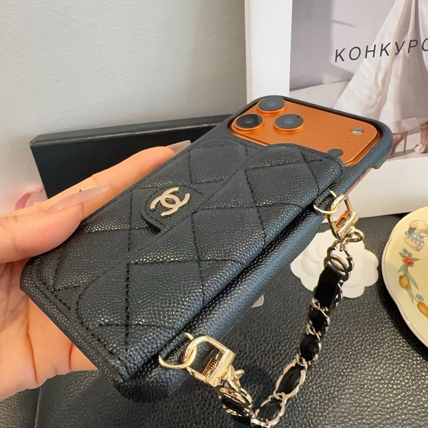 CHANEL シャネル フlipケース ファッション ブランド ロゴ ブラック オレンジ - 画像 8