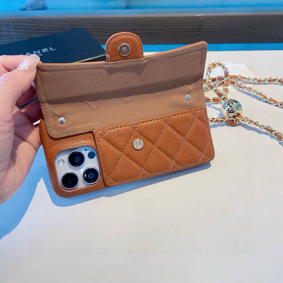 CHANEL シャネル フlipケース チェーン付き ファスナー開閉 レザー ブラック ブラウン - 画像 7
