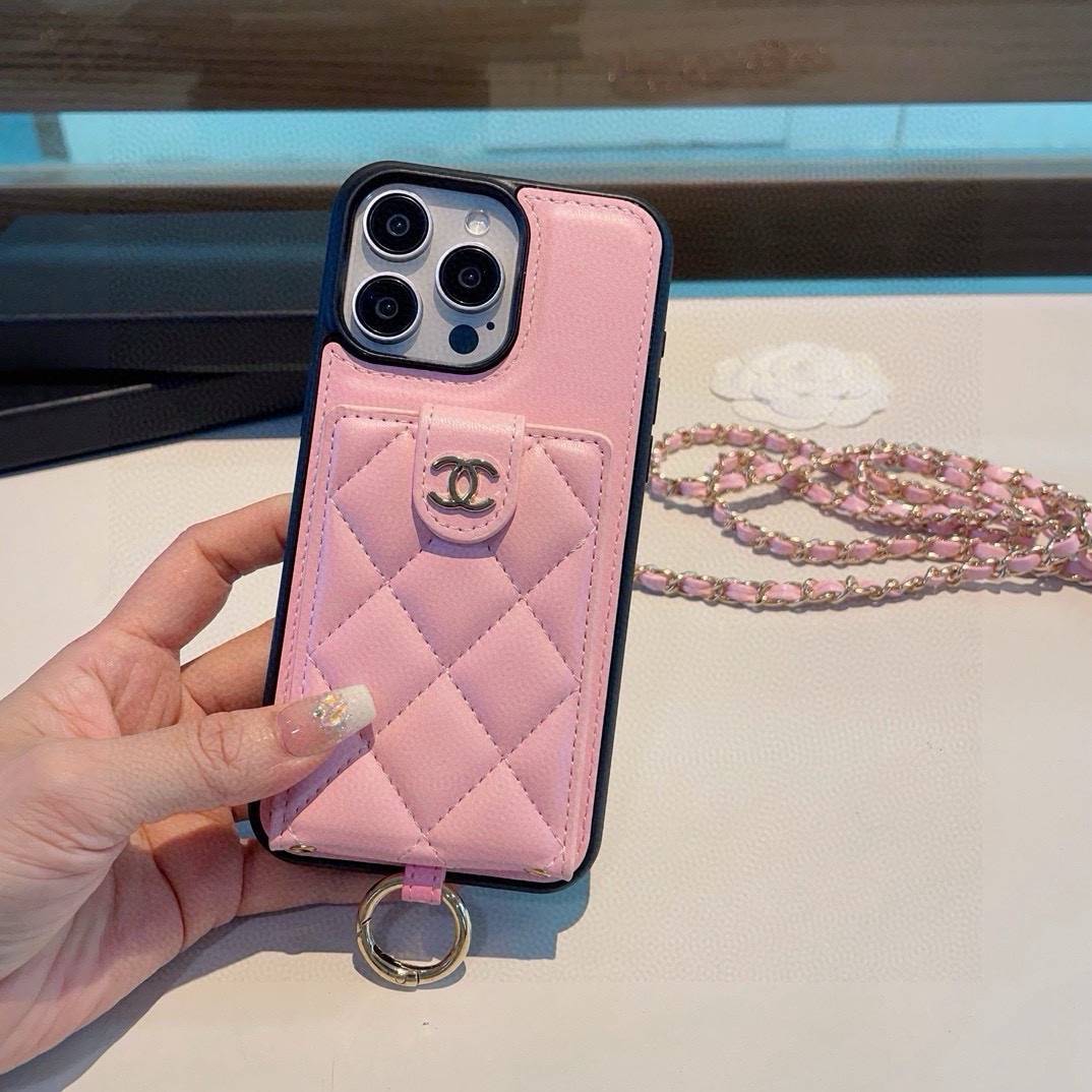 CHANEL シャネル カードケース 手帳型 ストラップ付き チェーン ポーチ ピンク - 画像 3