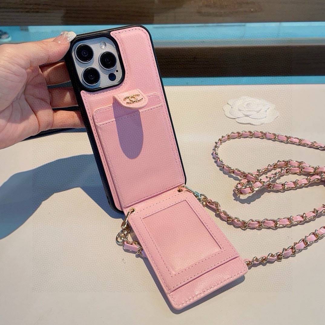 CHANEL シャネル カードケース 手帳型 ストラップ付き チェーン ポーチ ピンク - 画像 6