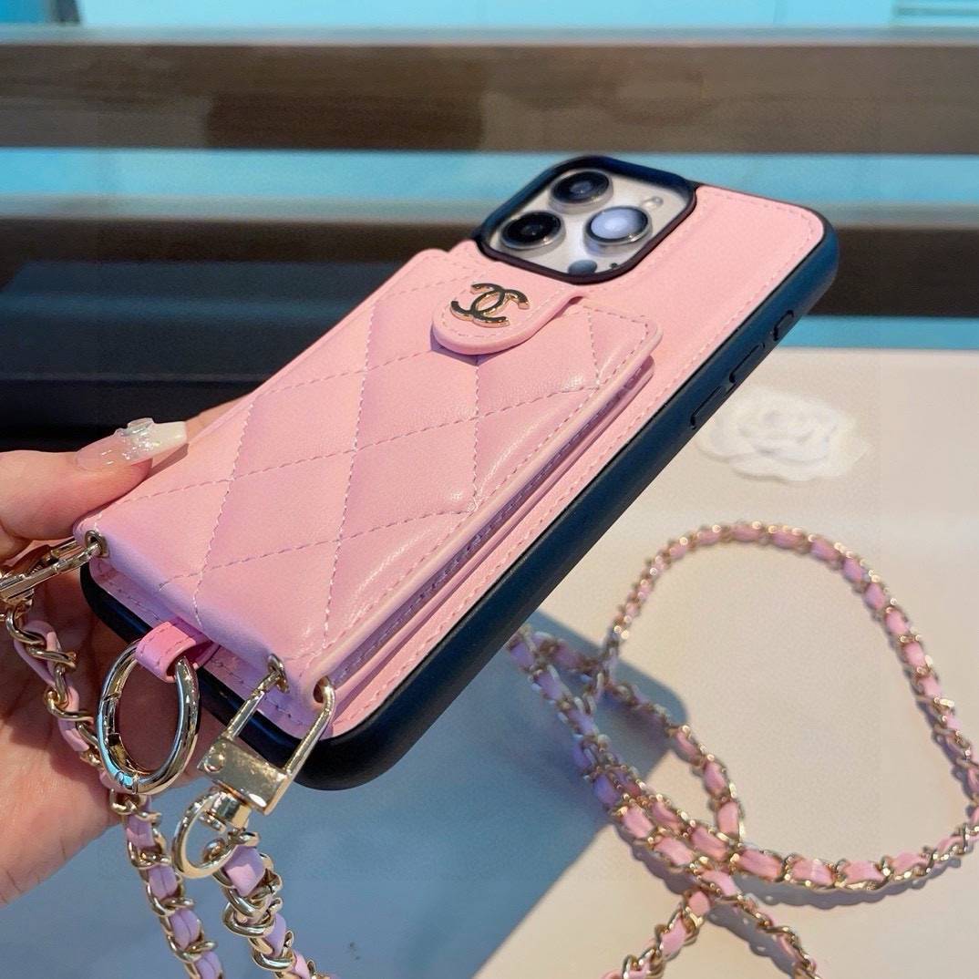 CHANEL シャネル カードケース 手帳型 ストラップ付き チェーン ポーチ ピンク - 画像 8