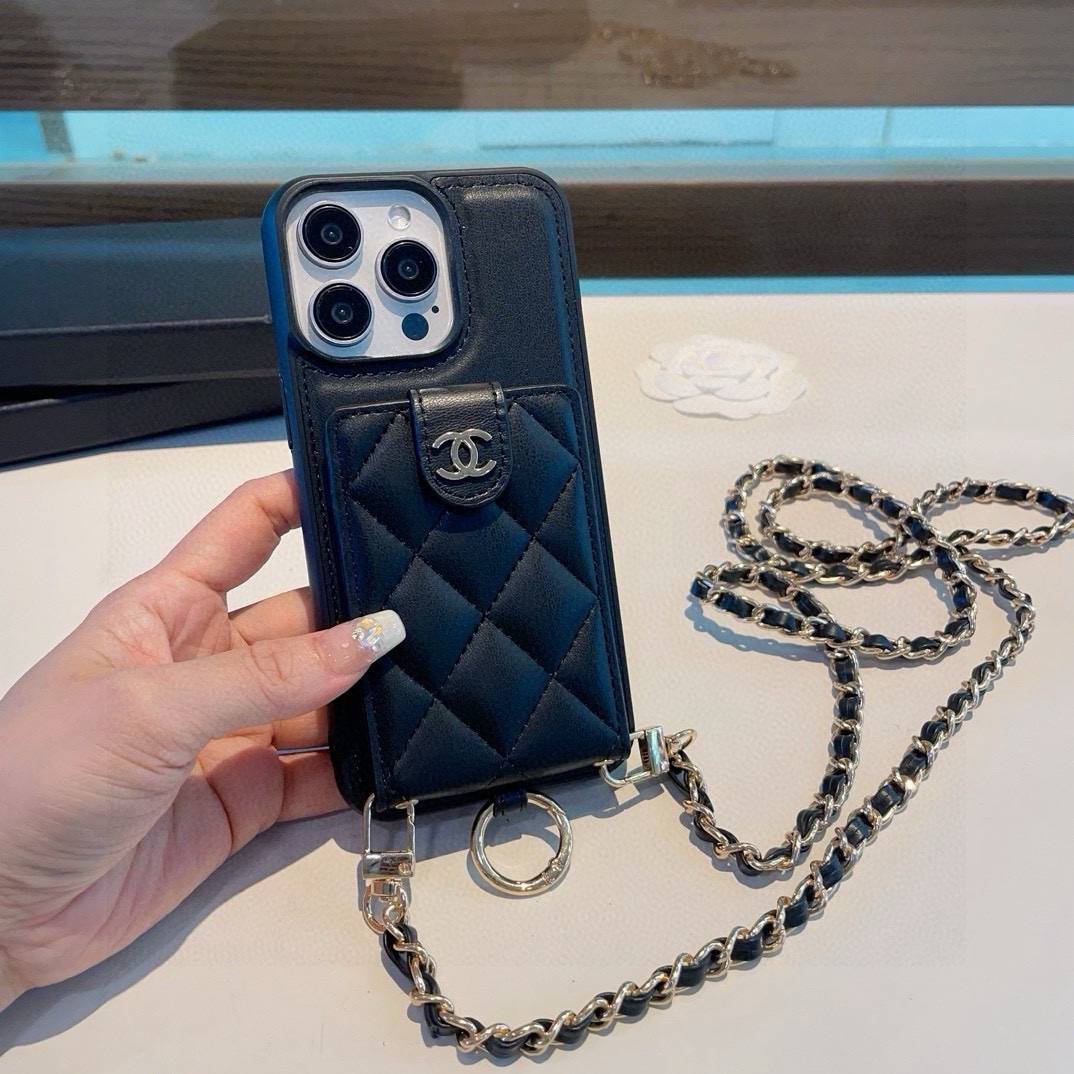 CHANEL シャネル カードケース 手帳型 チェーン付き スマホケース ブラック バイカラー - 画像 3