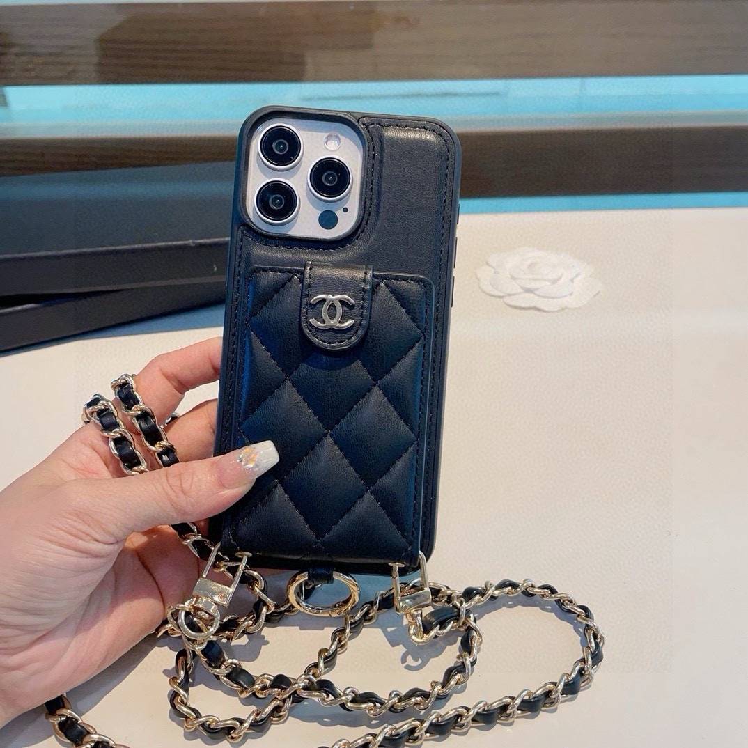 CHANEL シャネル カードケース 手帳型 チェーン付き スマホケース ブラック バイカラー - 画像 4