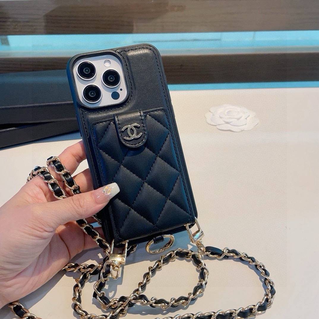 CHANEL シャネル カードケース 手帳型 チェーン付き スマホケース ブラック バイカラー - 画像 5