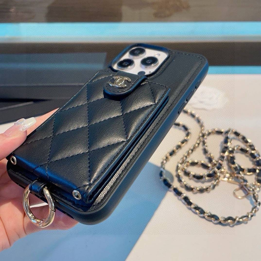 CHANEL シャネル カードケース 手帳型 チェーン付き スマホケース ブラック バイカラー - 画像 8