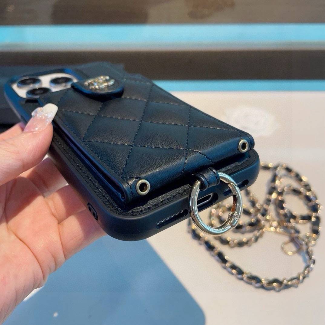 CHANEL シャネル カードケース 手帳型 チェーン付き スマホケース ブラック バイカラー - 画像 9