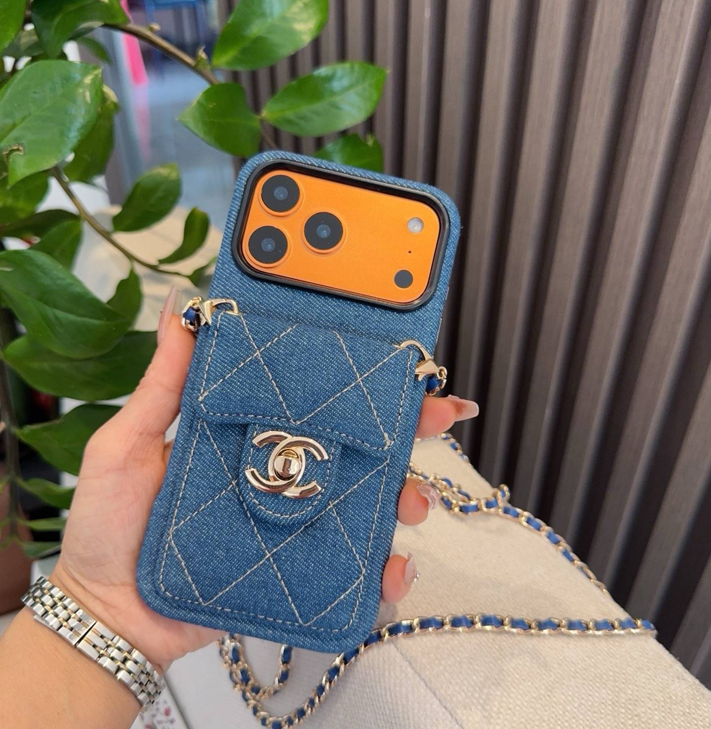CHANEL シャネル デニム フォンケース ココマーク プリント ダイアモンドステッチ ブルー - 画像 3
