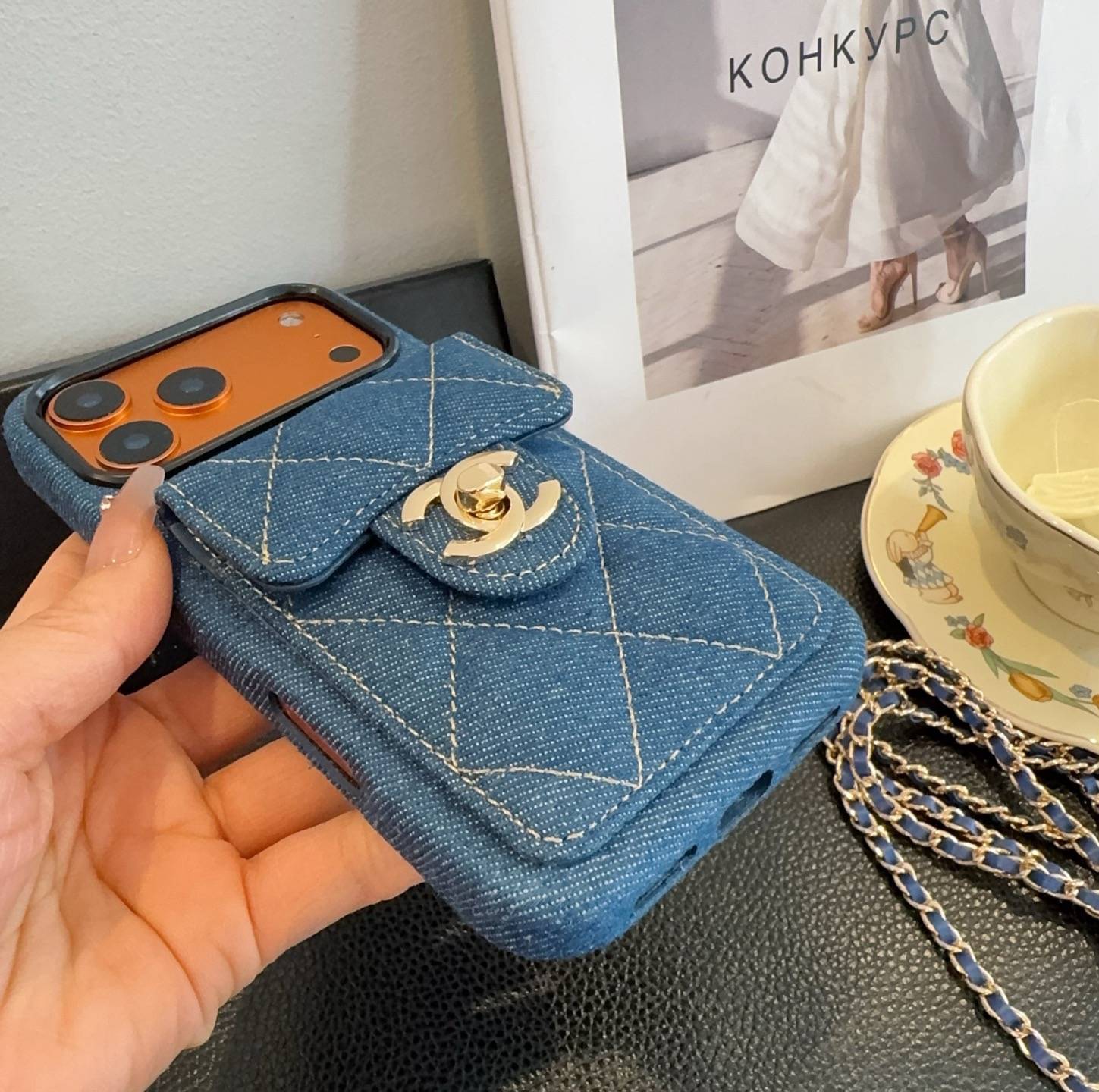 CHANEL シャネル デニム フォンケース ココマーク プリント ダイアモンドステッチ ブルー - 画像 8