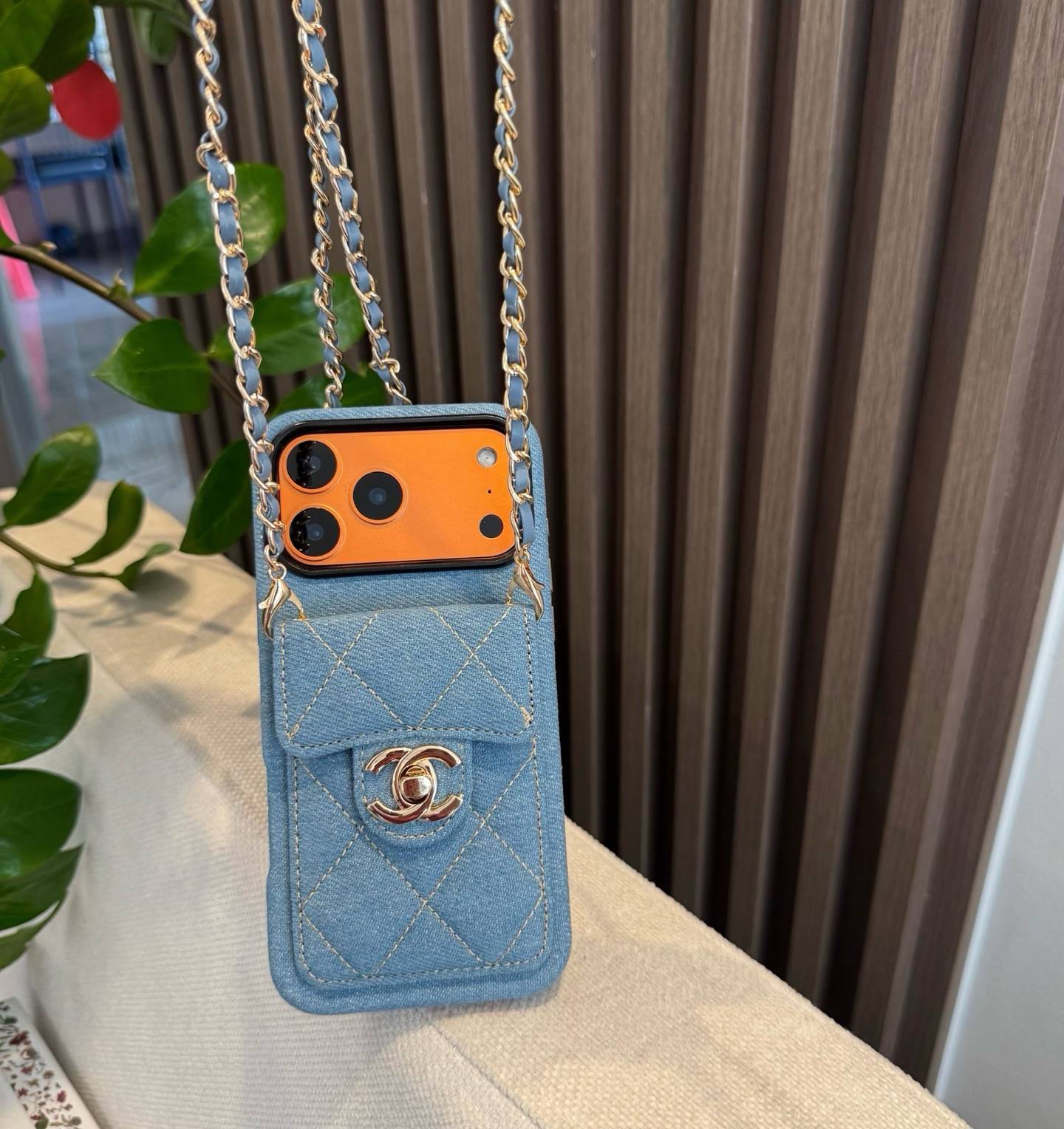 CHANEL シャネル カードケース スマホケース ダブルCCマーク ダイヤモンドステッチ ブルーデニム - 画像 2