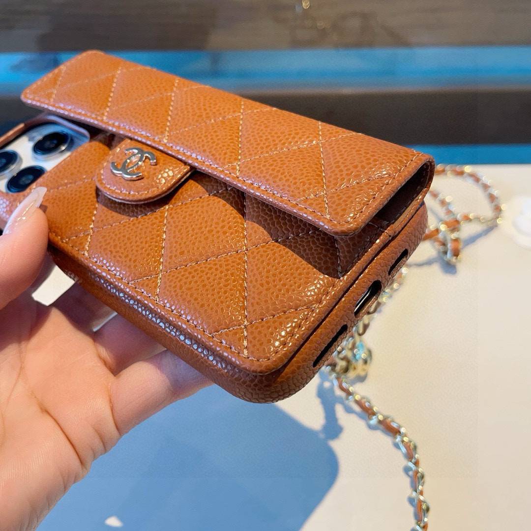 CHANEL シャネル スマホケース ココマーク キャビアスキン調 クッション付き 折りたたみ式 ホワイト ブラック - 画像 6