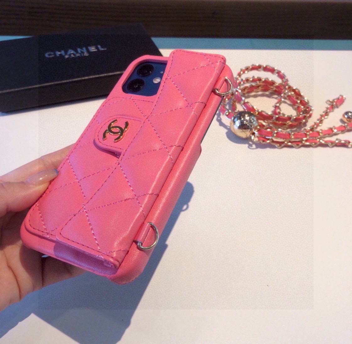 CHANEL シャネル チェーン付きスマホケース ブラック ピンク ラゲージバンド 2119 - 画像 5