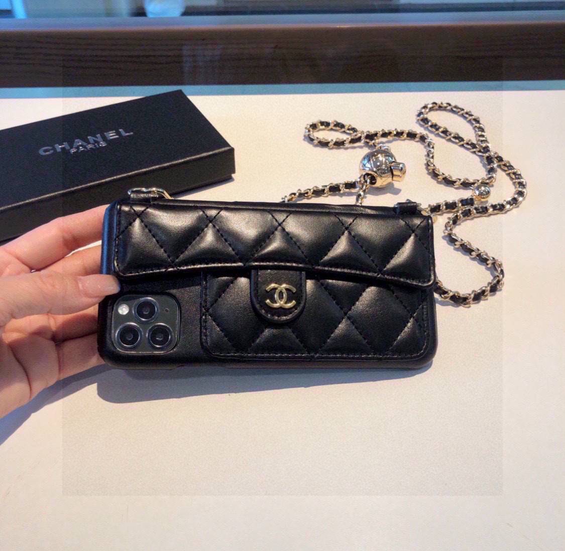 CHANEL シャネル チェーン付きスマホケース マルチポーチ ブラック - 画像 5