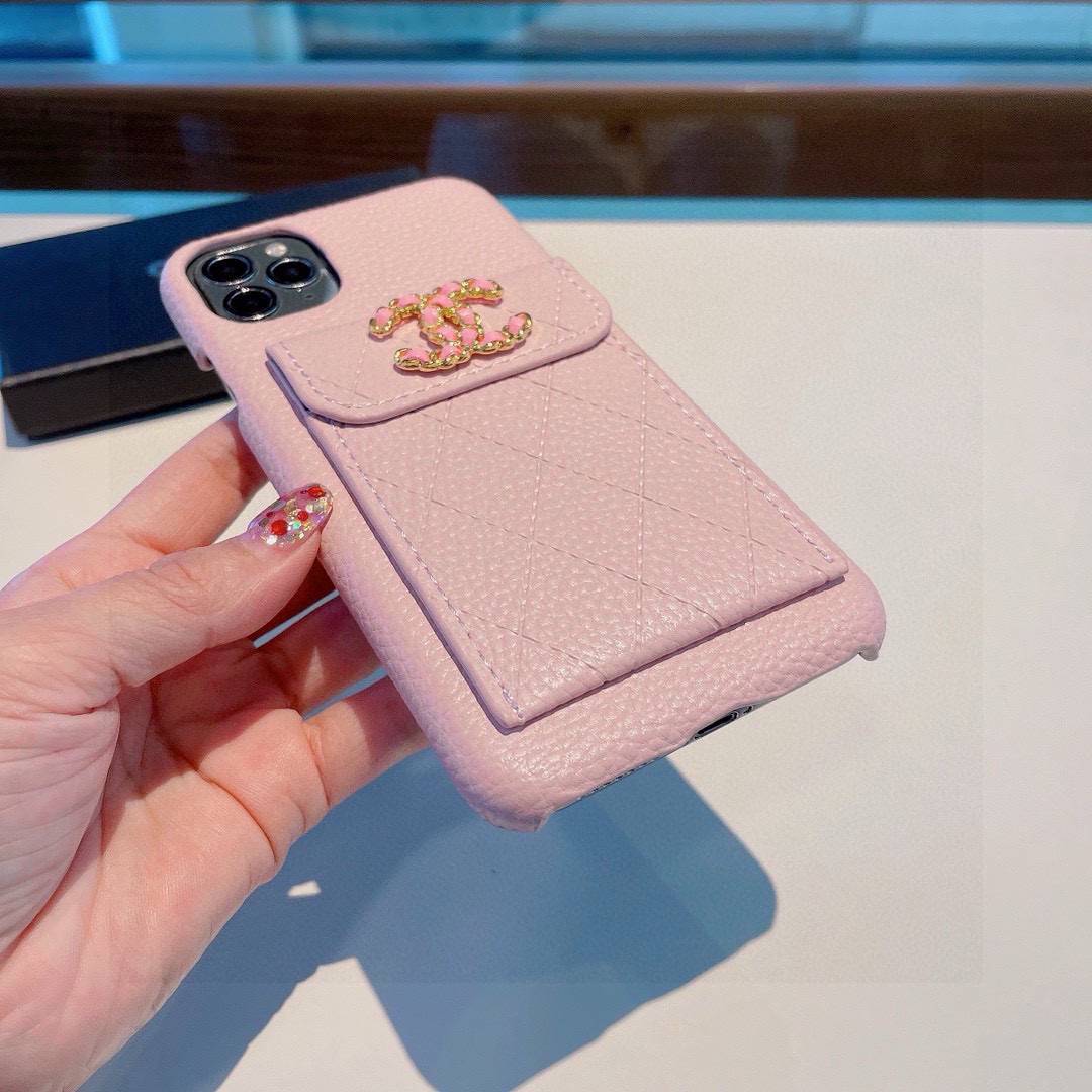 CHANEL シャネル カードケース付き手机壳 リッチレザー ツイード柄 ピンク ホワイト - 画像 6