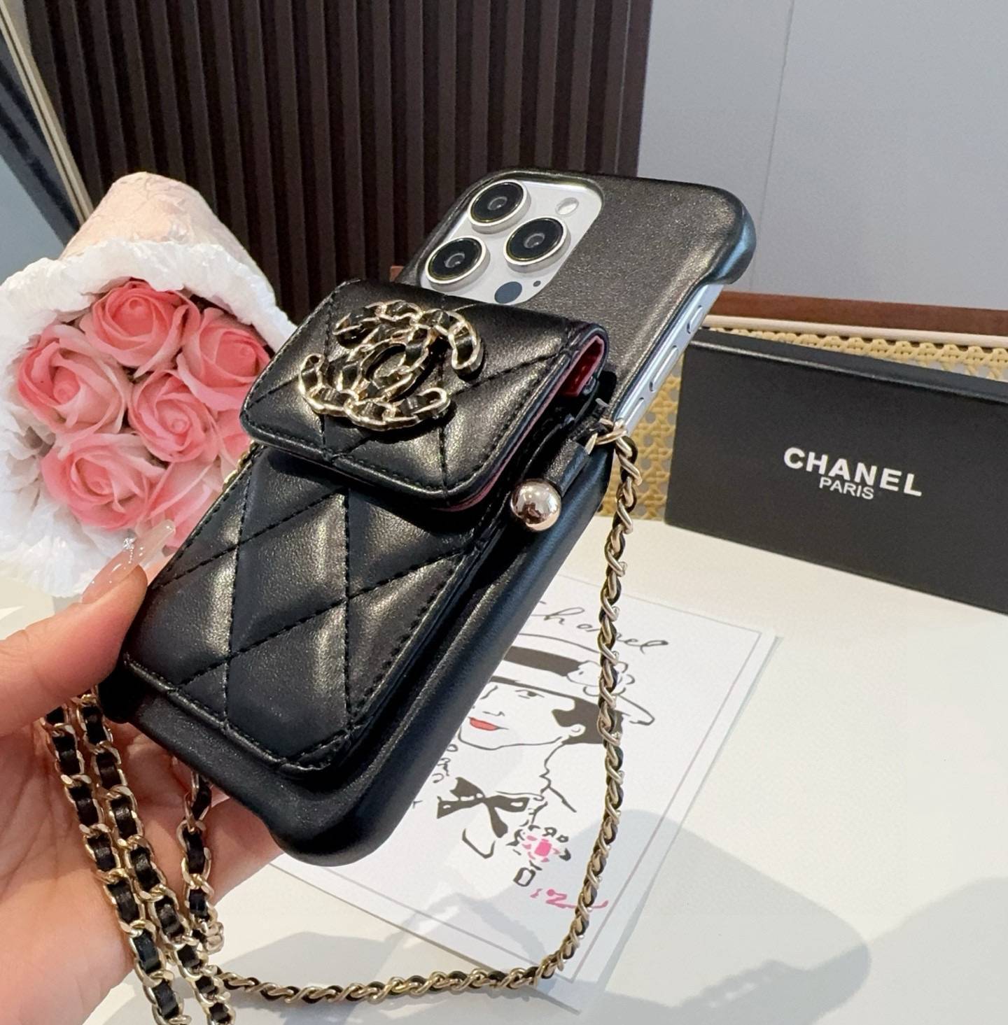 CHANEL シャネル ファッションスマホケース ツイード柄 チェーンストラップ ロゴ付き ブラック - 画像 5