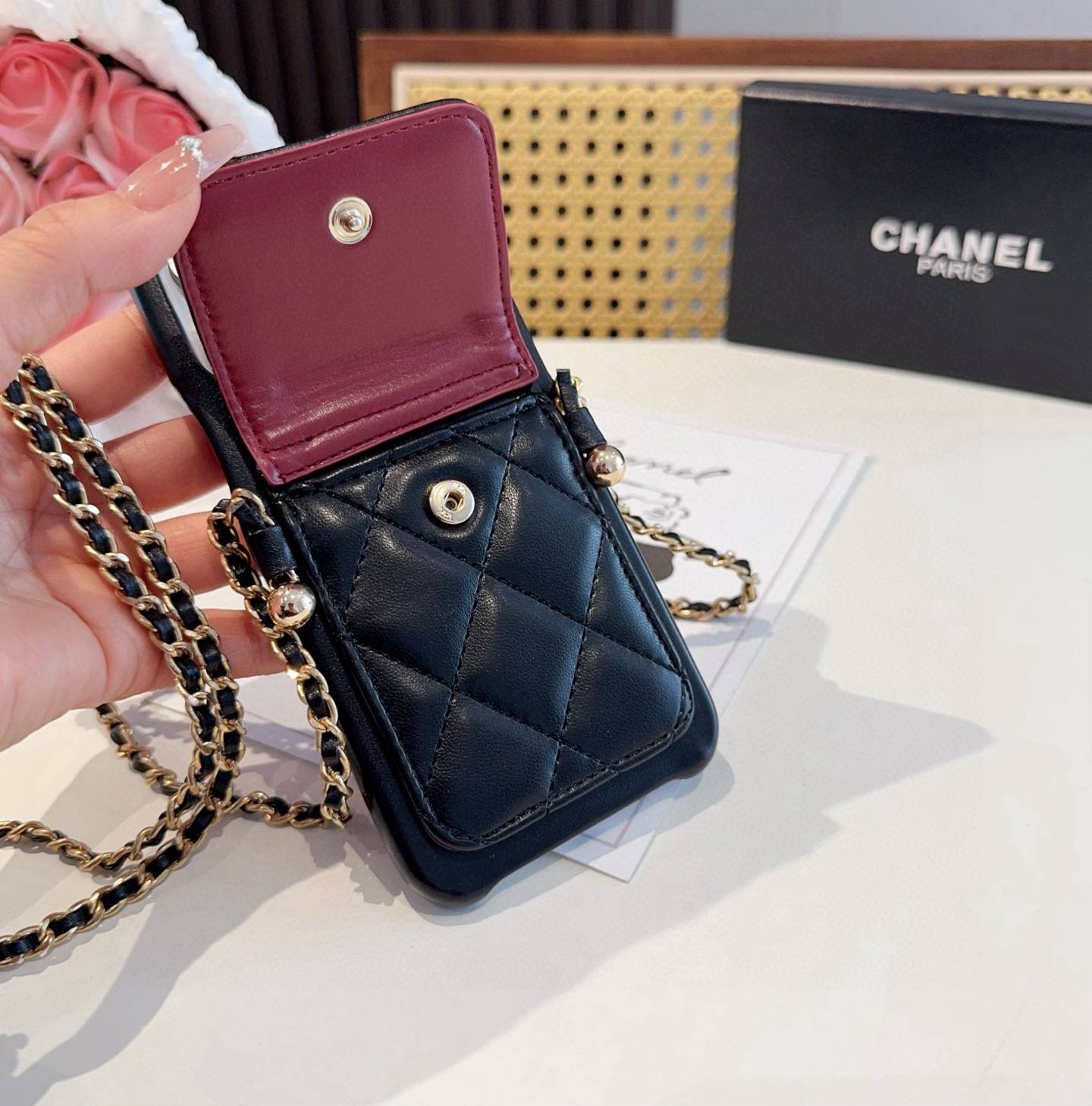 CHANEL シャネル ファッションスマホケース ツイード柄 チェーンストラップ ロゴ付き ブラック - 画像 6