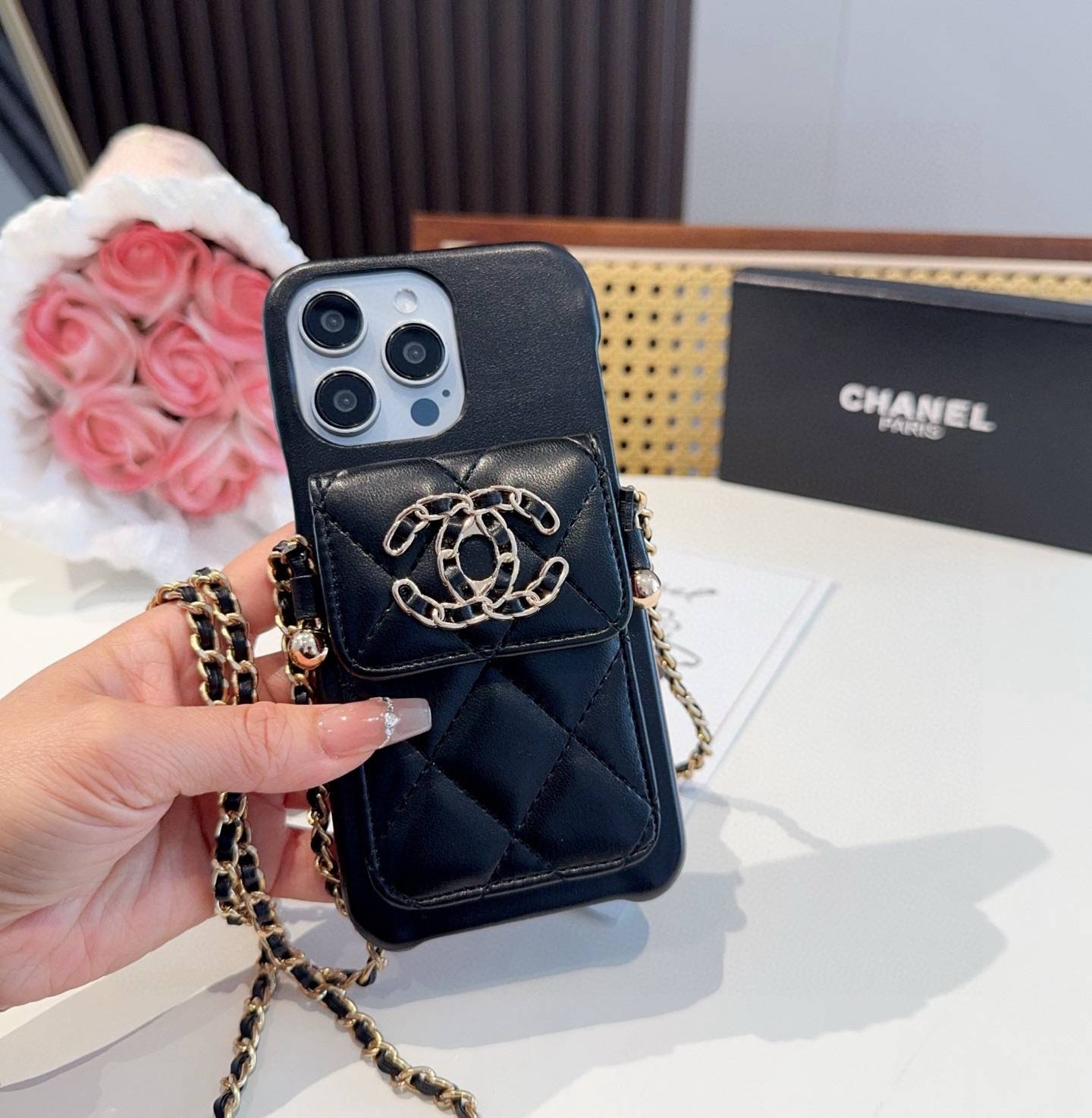 CHANEL シャネル ファッションスマホケース ツイード柄 チェーンストラップ ロゴ付き ブラック - 画像 7