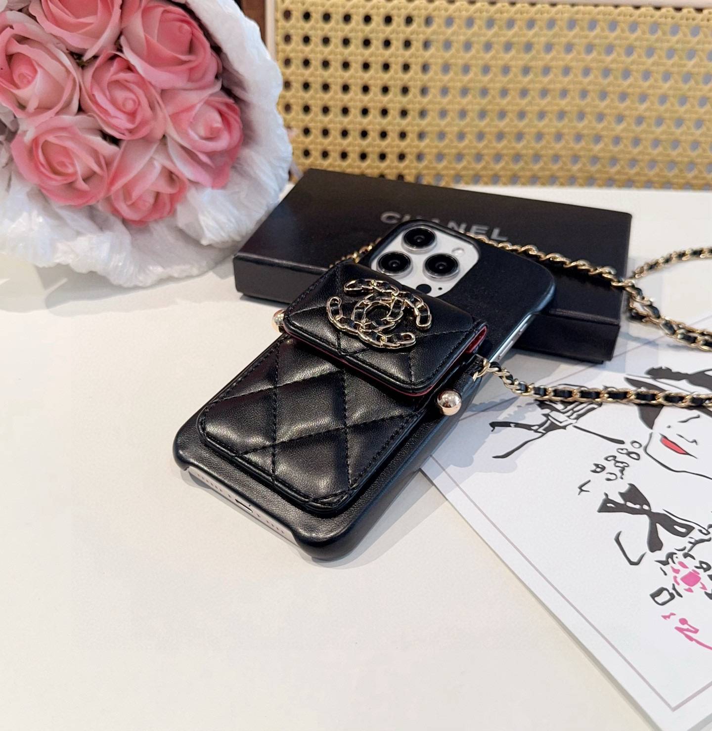 CHANEL シャネル ファッションスマホケース ツイード柄 チェーンストラップ ロゴ付き ブラック - 画像 8