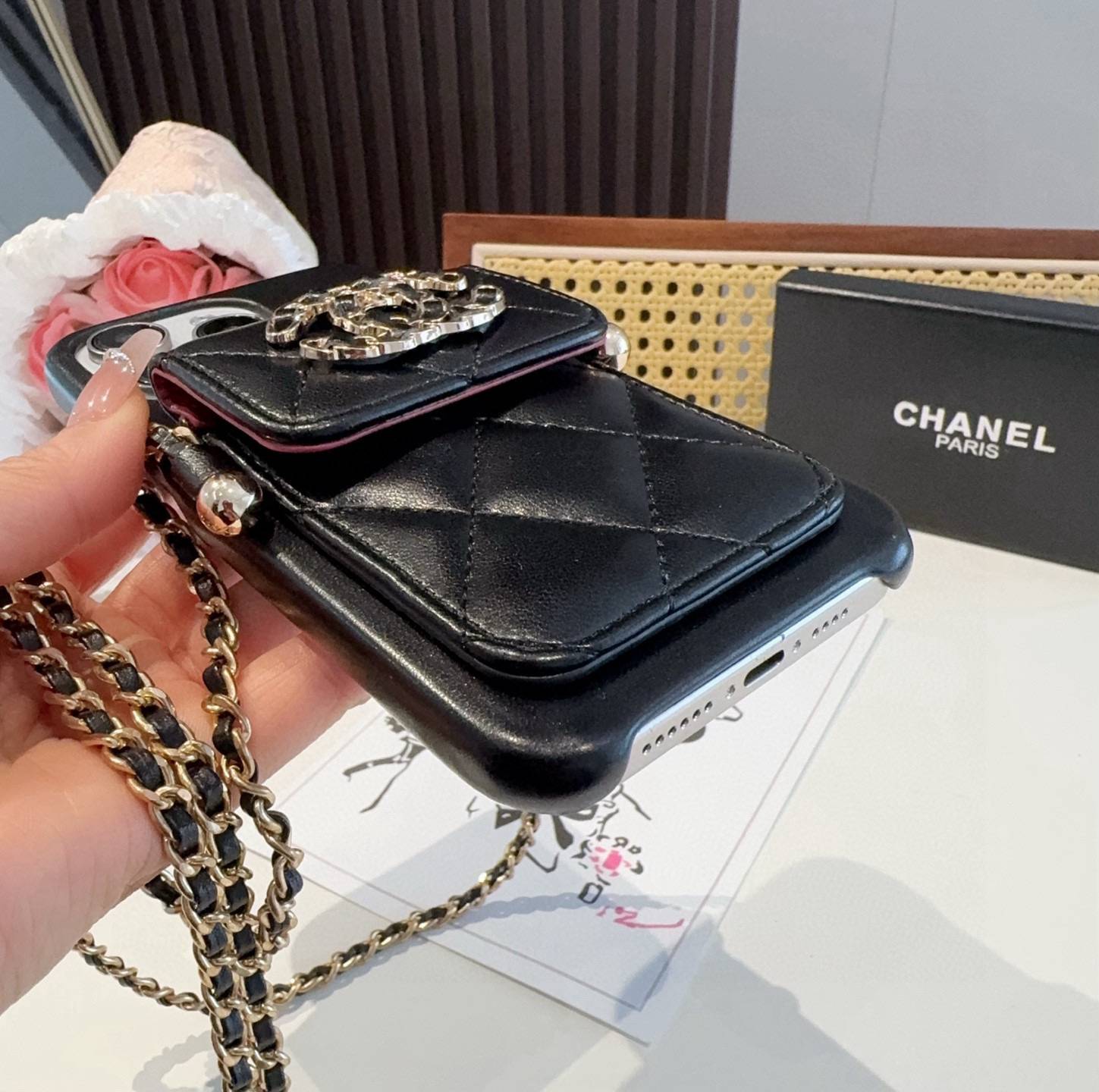 CHANEL シャネル ファッションスマホケース ツイード柄 チェーンストラップ ロゴ付き ブラック - 画像 9