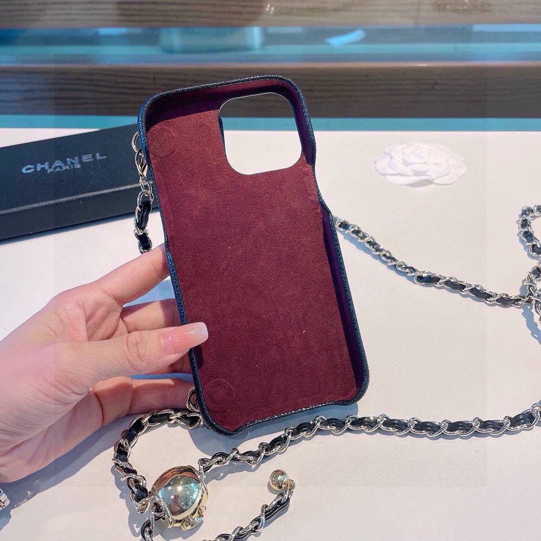 CHANEL シャネル フォンケース レザー チェーン付き フlip カードポケット ブラック - 画像 7