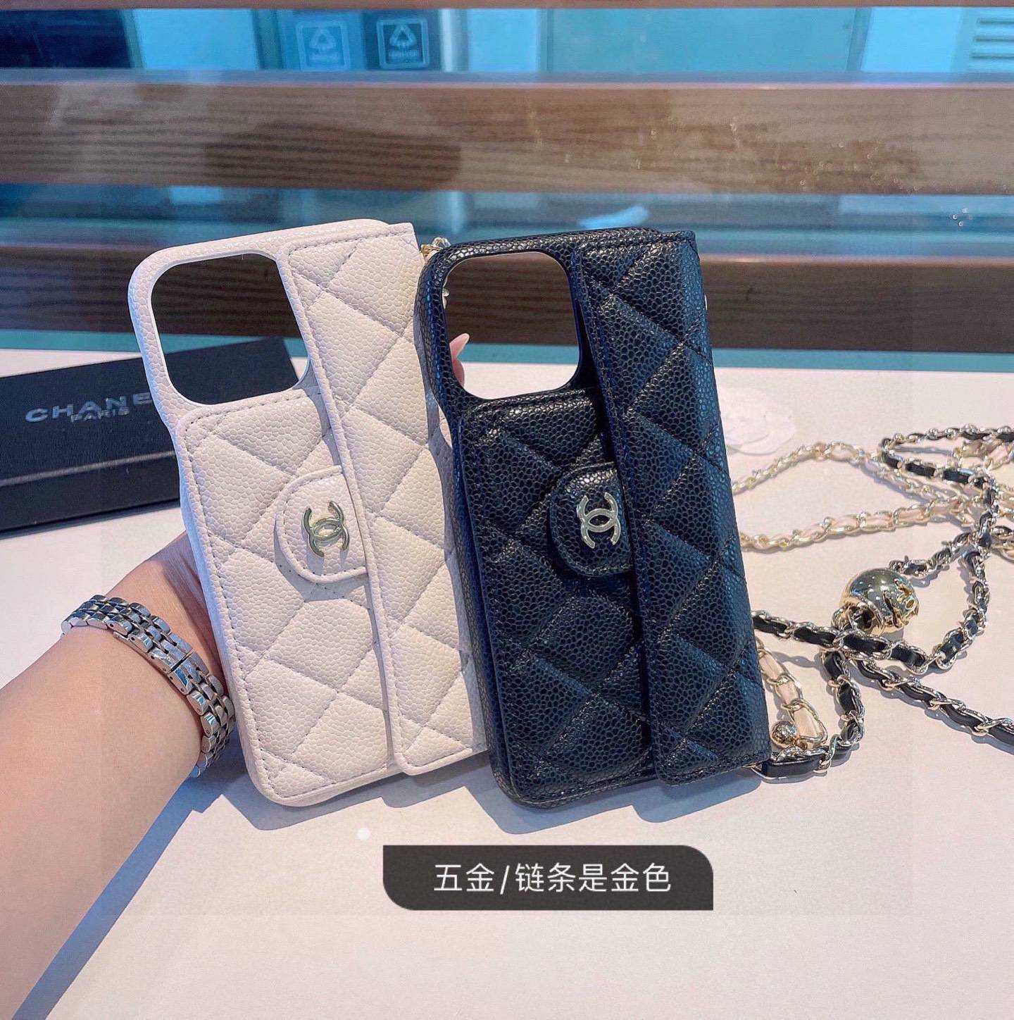 CHANEL シャネル フォンケース レザー チェーン付き フlip カードポケット ブラック - 画像 8