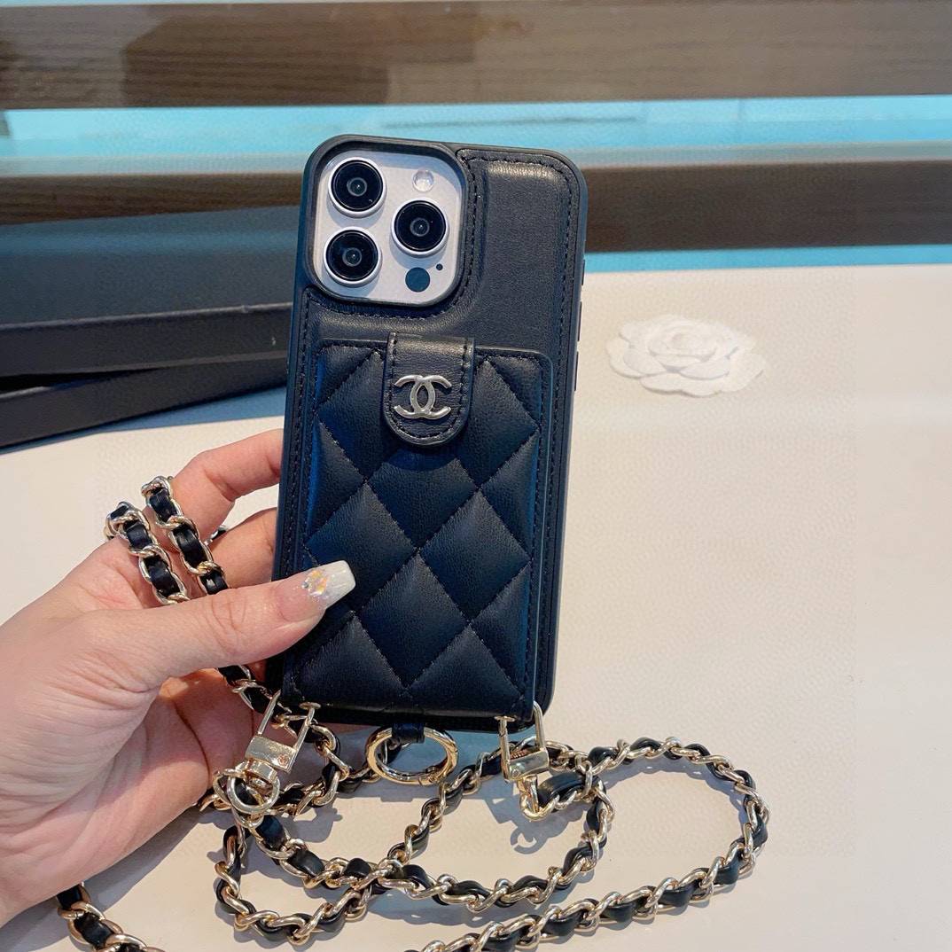 CHANEL シャネル カードケース 手帳型 ファッションスマホケース チェーン ホルダー ブラック - 画像 3