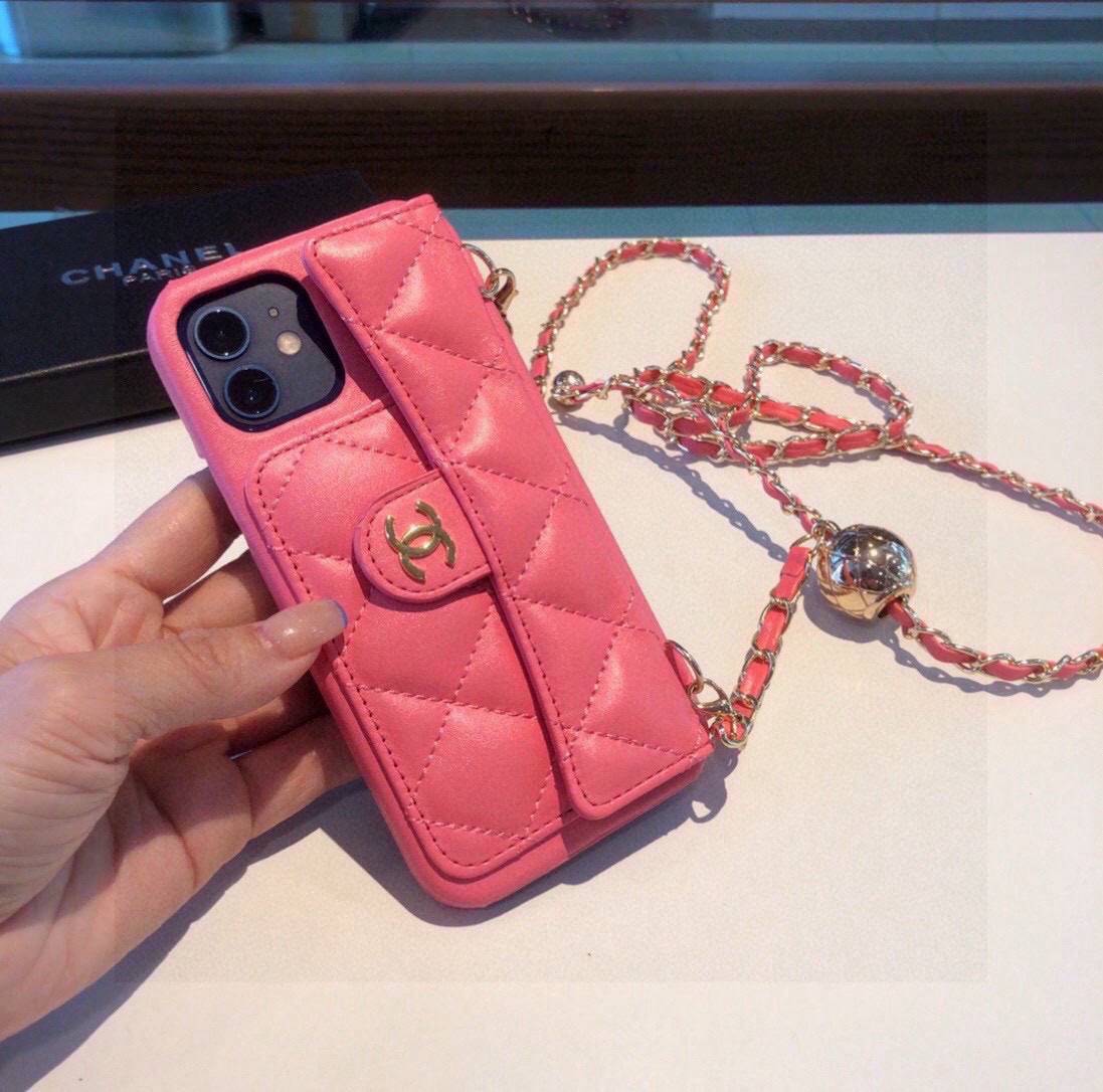 CHANEL シャネル チェーン付きスマホケース ラインストーン ファッション シャネル風 ピンク ブラック - 画像 3